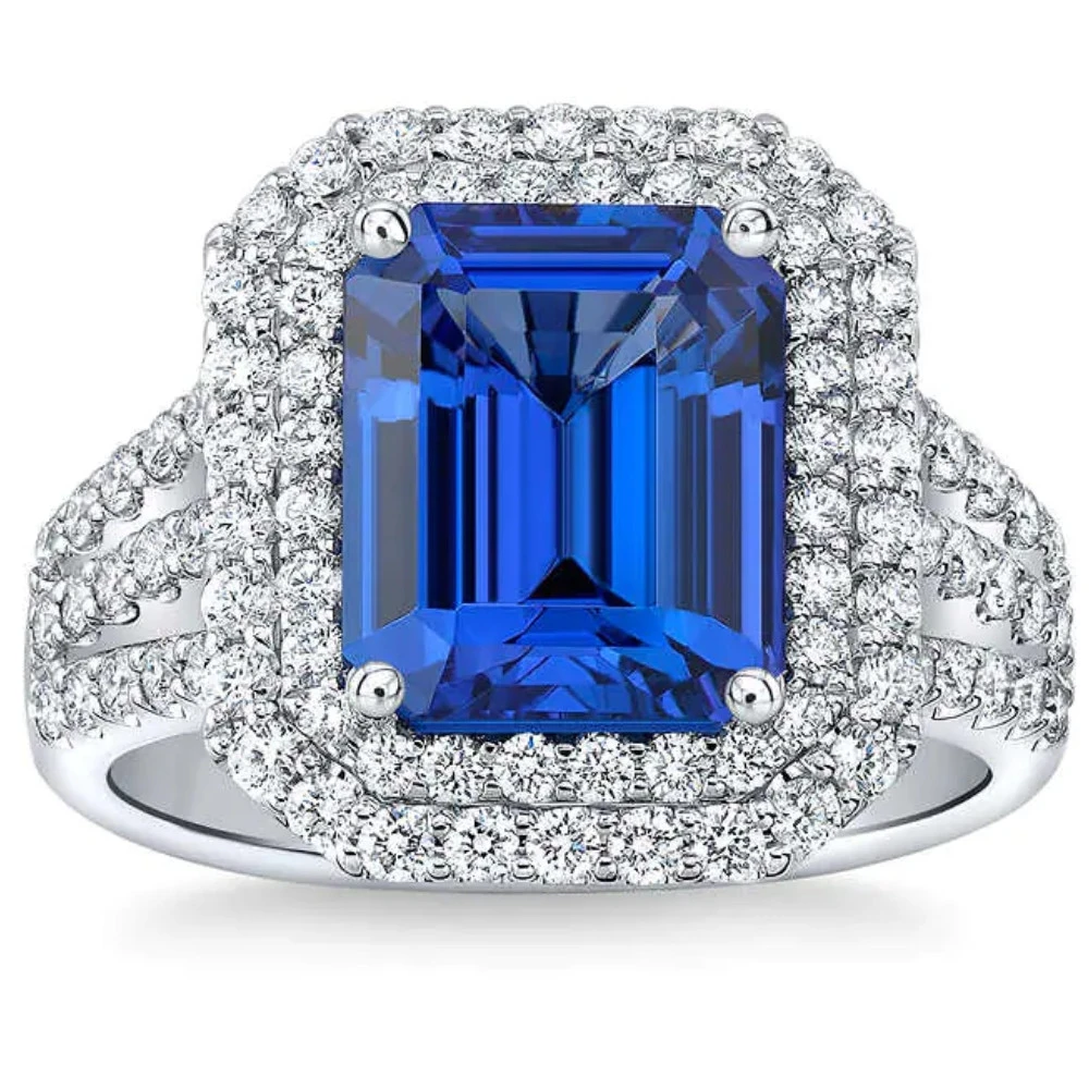 4 1/2Ct TW Emerald Cut Tanzanite & Lab Grown Diamond Ring in 14k White Gold (G-H, VS)