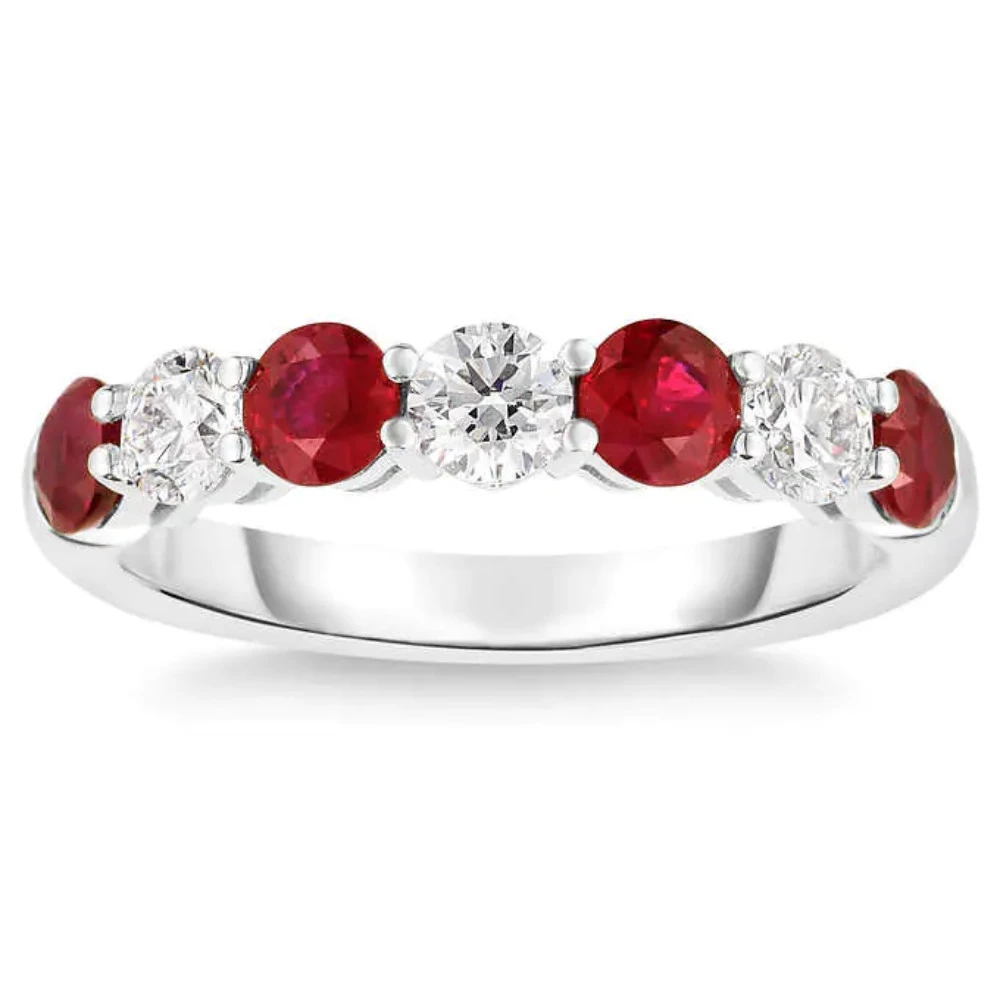 1 1/2Ct TW Round Diamond & Created Ruby Wedding Anniversary Ring in 14k Gold (G-H, I1)
