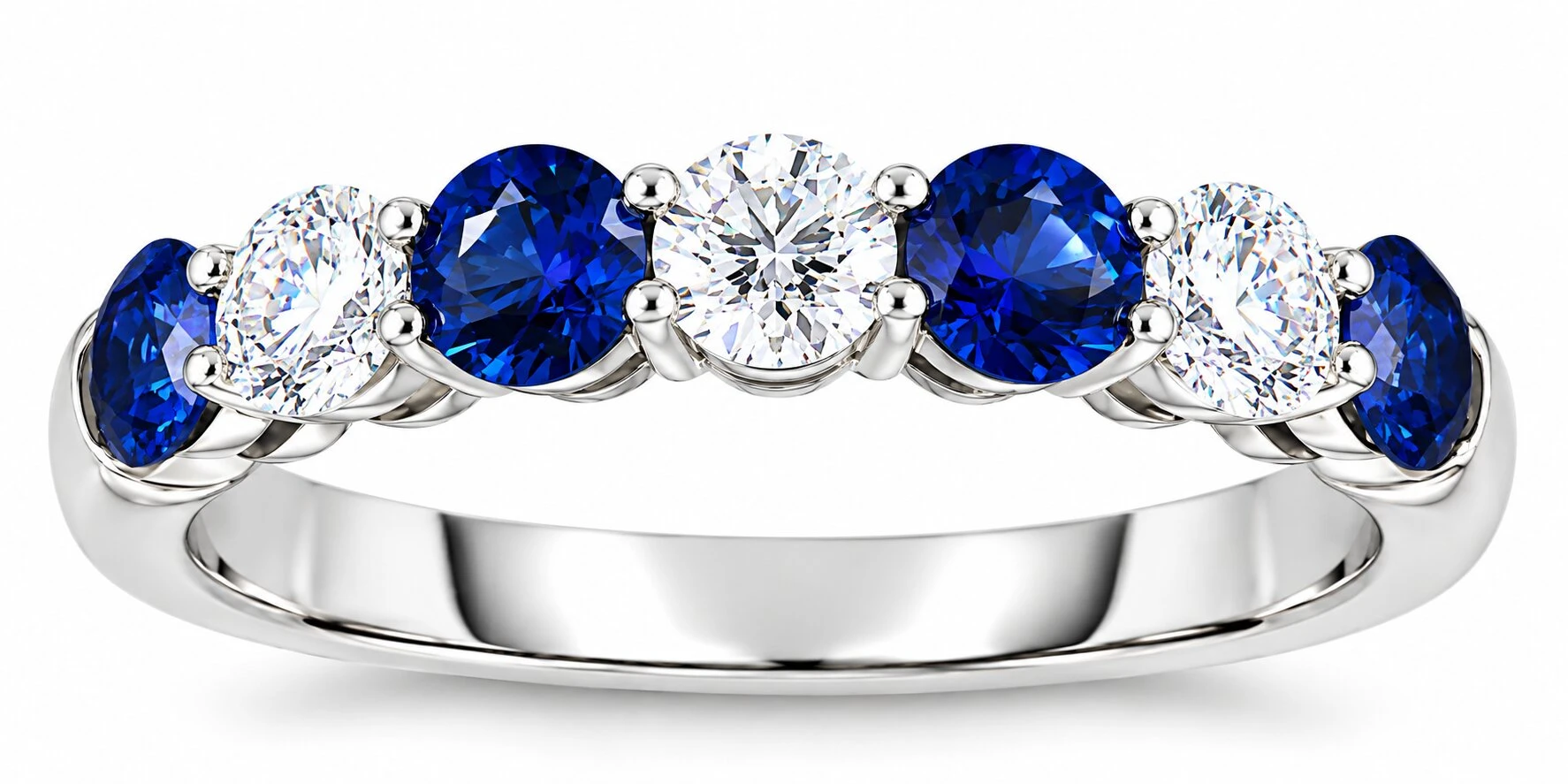 1 1/2Ct TW Round Diamond & Blue Sapphire Stackable Ring in 14k Gold Lab Grown (G-H, VS)
