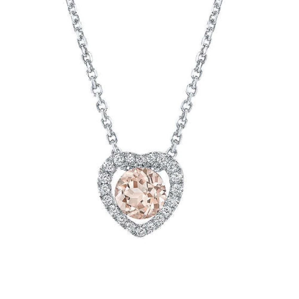 1Ct Morganite & Lab Grown Diamond Heart Pendant 14k White Gold Women's Necklace (G-H, VS)