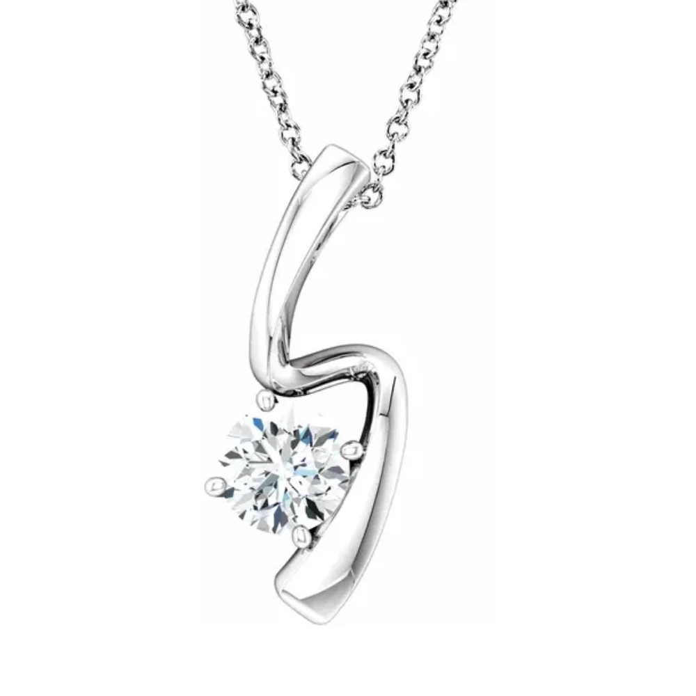 1/2 ct Solitaire Round Diamond 14k White Gold Curve Pendant & 18" Chain (I-J, I1)