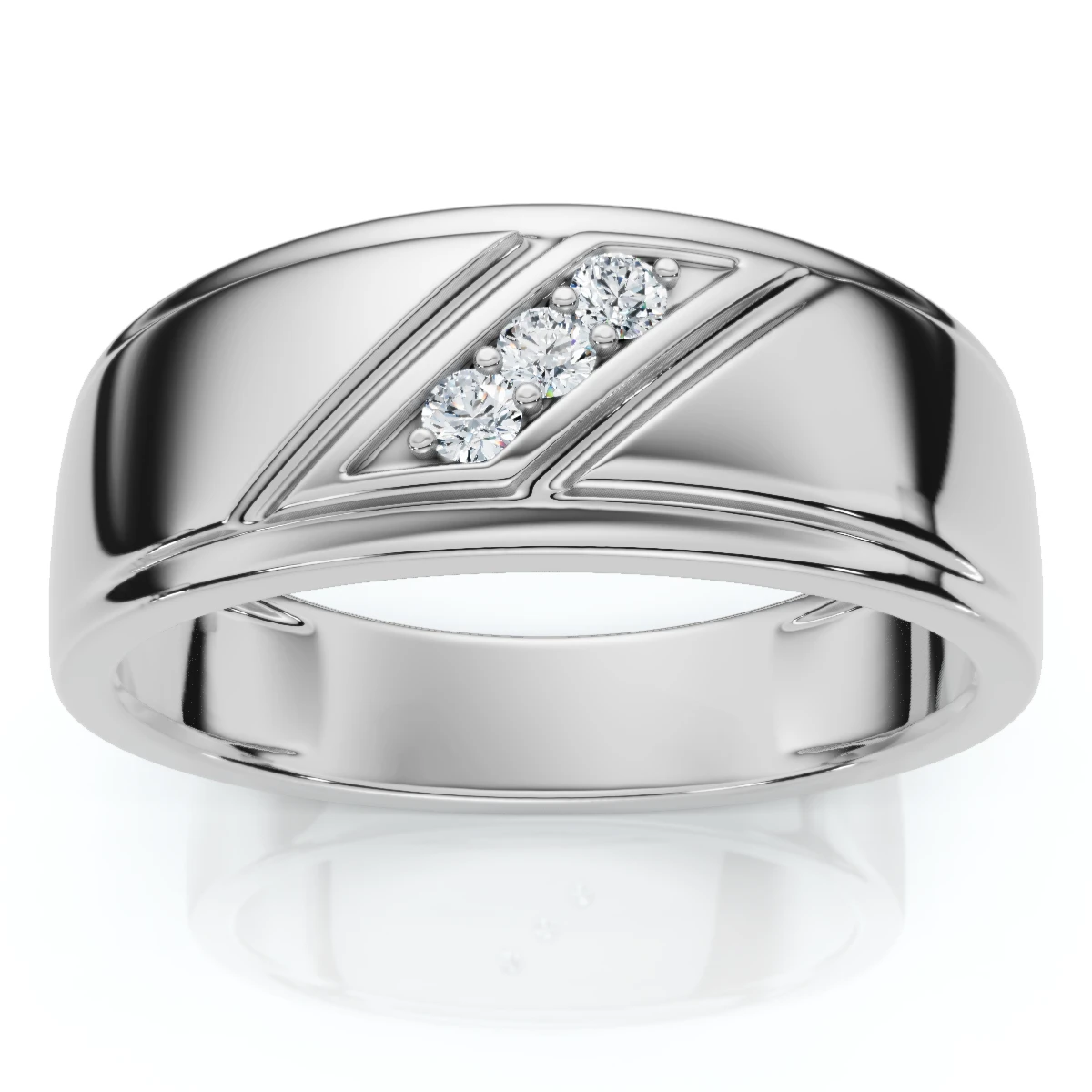 1/16Ct TW Three Stone Men's Brushed Diamond Lab Grown Wedding Ring in 14k Gold (G-H, VS)