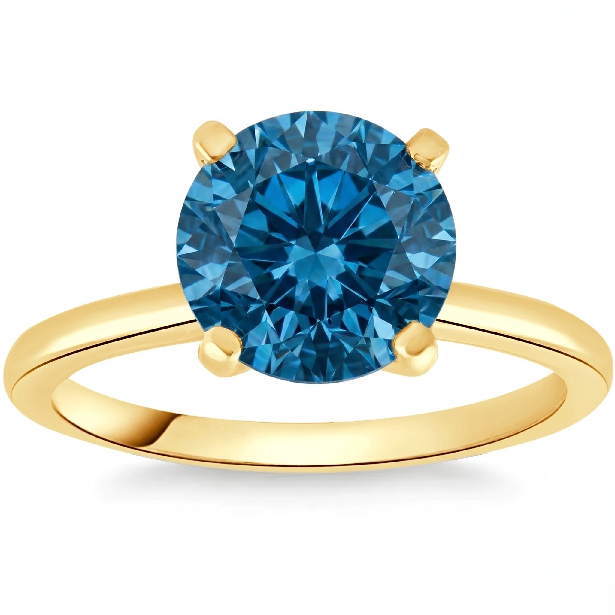 1 1/2Ct Round Blue Diamond Engagement Ring 14k White or Yellow Gold Lab Grown (G-H, VS)