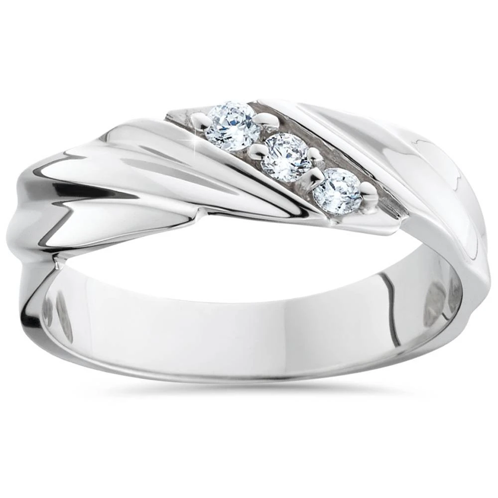 Three Stone Diamond 14K White Gold Wedding Ring (G-H, I2-I3)