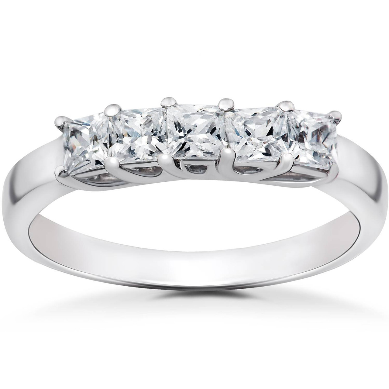 3/4 ct Princess Cut Diamond Wedding Ring 5-Stone Womens Stackable Band 14k Gold (H-I, SI)