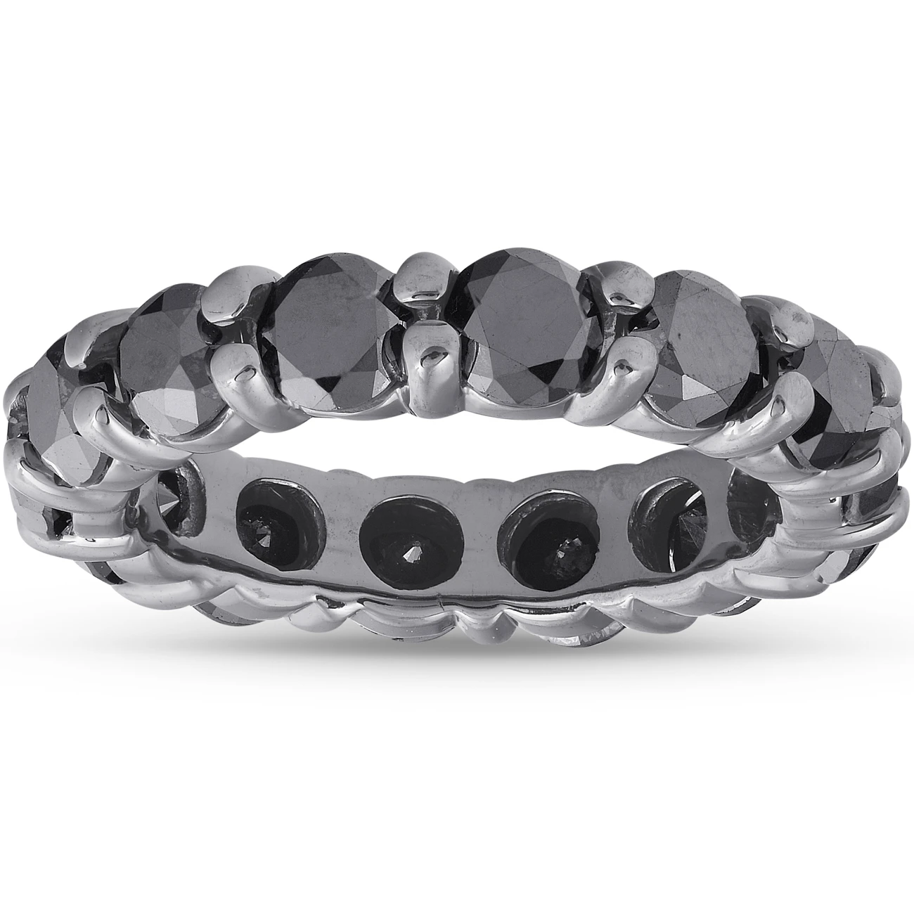 3 1/2ct Black Diamond Black Gold Eternity Stackable Ring (Black, I2-I3)