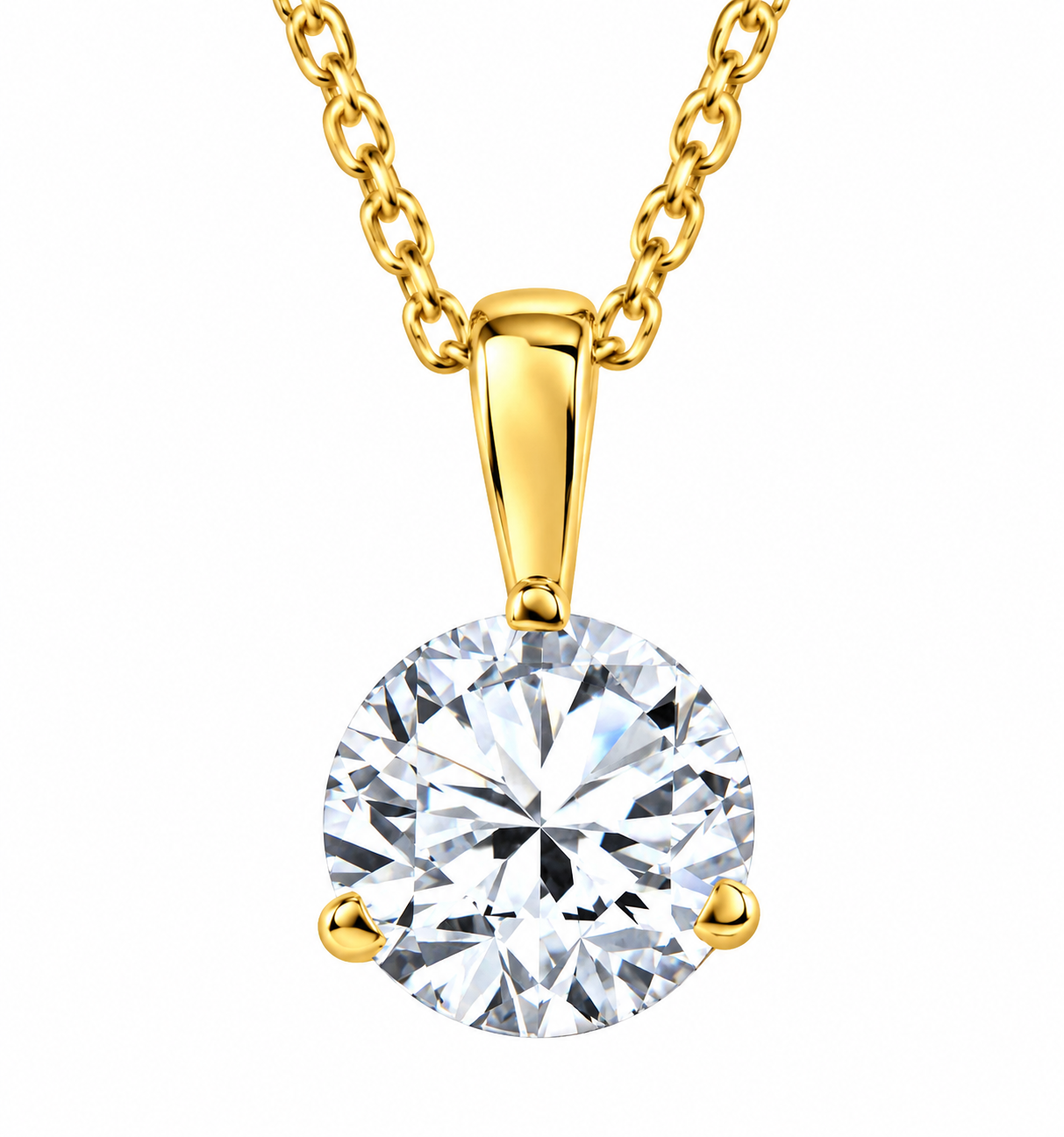 1/2Ct Solitaire Diamond 3Prong Martini Pendant 14k Gold Necklace Lab Grown (G-H, SI)