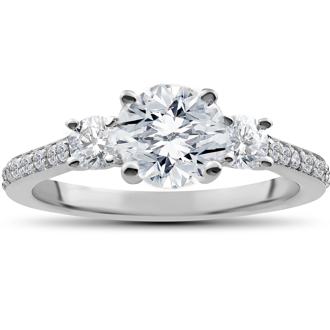 1 1/4 ct Round Diamond 3-Stone Lab Created Eco Friendly Engagement Ring White Gold (F-G, VS)