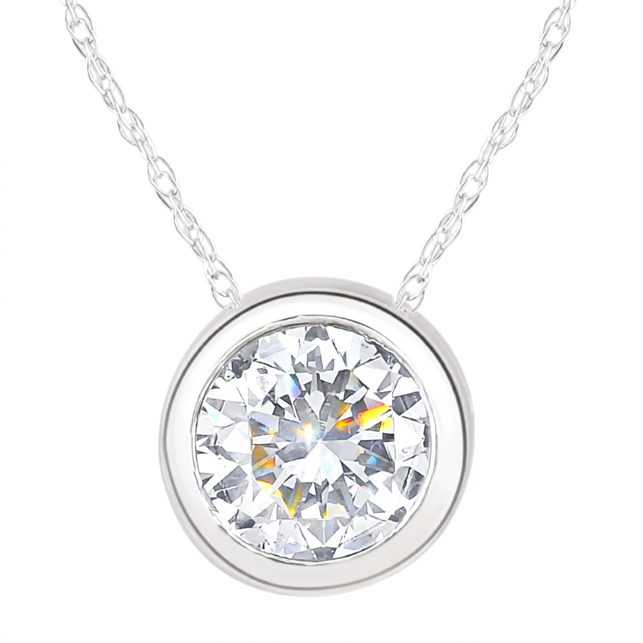 1 1/2Ct Solitaire Round Cut Lab Grown Diamond Bezel 14k Gold Necklace Pendant (F-G, VS)