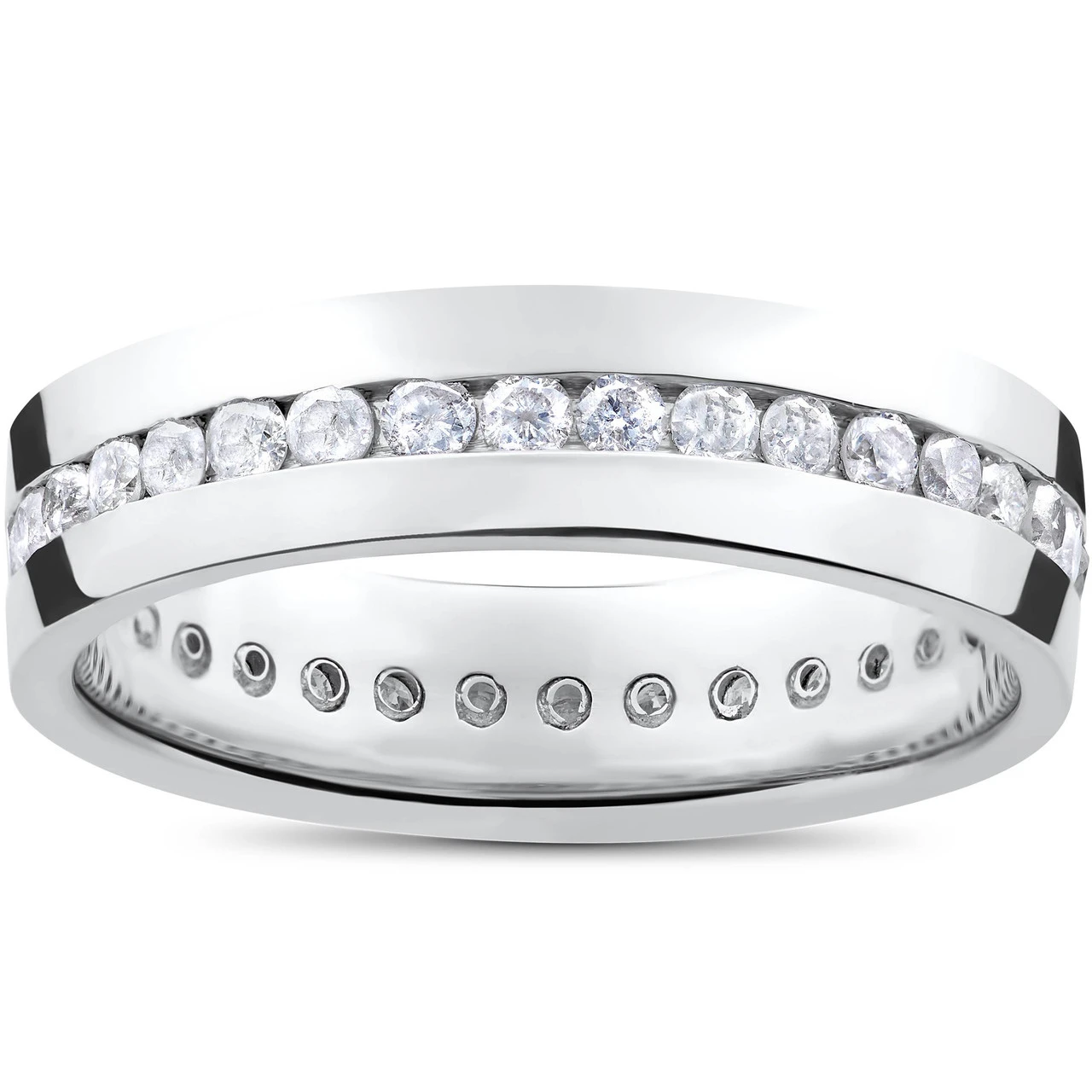 Mens 1 1/4ct Real Diamond Channel Set Eternity Ring Wedding Band Anniversary (G-H, I1)