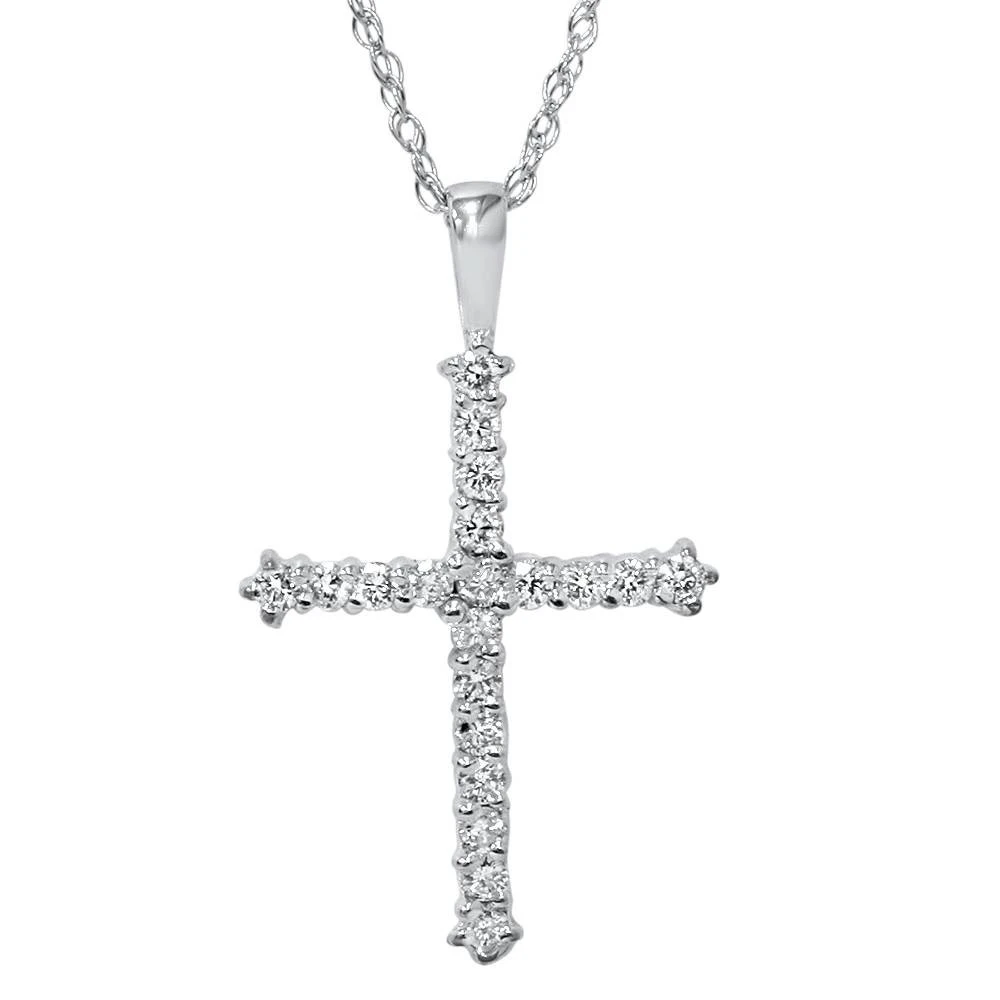 14K White Gold 1/2ct Diamond Cross Pendant Necklace (G-H, I1)