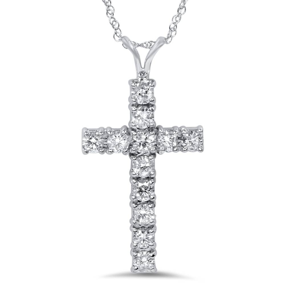 1 Ct Diamond Cross Pendant Necklace 18" 14k White Gold (G-H, I1)