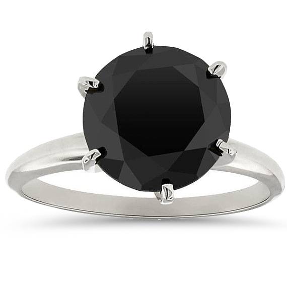 5.50 TCW 14k White Gold Round Cut AAA Black Diamond Solitaire