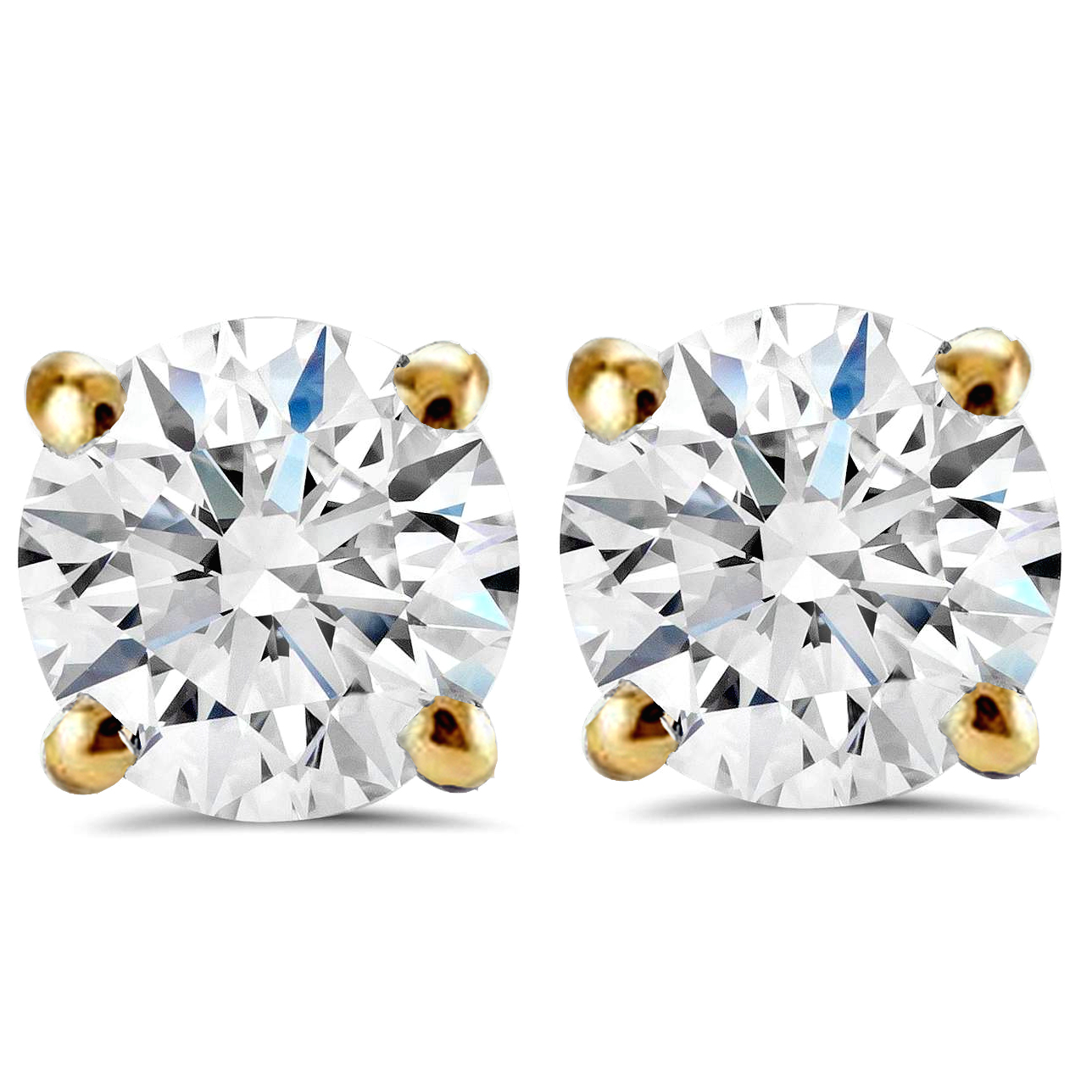 2 Carat Lab Grown Diamond Studs 14K Yellow Gold With Screw Backs (F-G, VS)