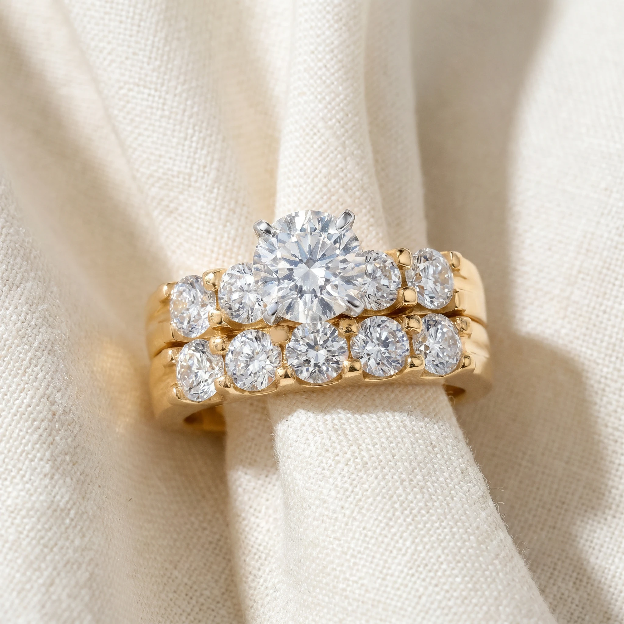 2 3/4 ct Diamond Engagement Wedding Ring Set 14k Yellow Gold Lab Grown (F-G, VS)