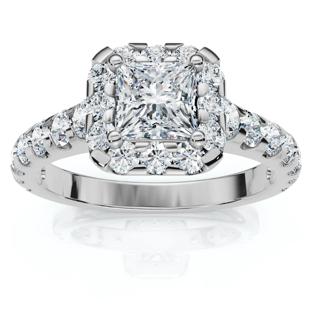 Princess Cut Diamond Engagement Ring 1 1/10 Ct Halo Band 14k White Gold (G-H, I1)