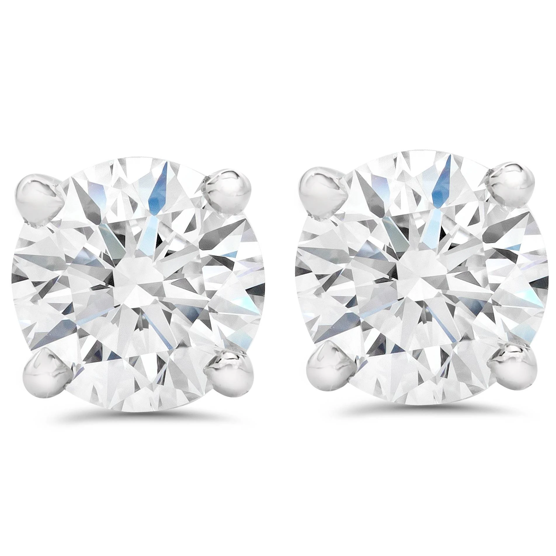 1 1/2 ct Round Round Diamond Studs with Screw Backs 14k White Gold (G-H, I1)