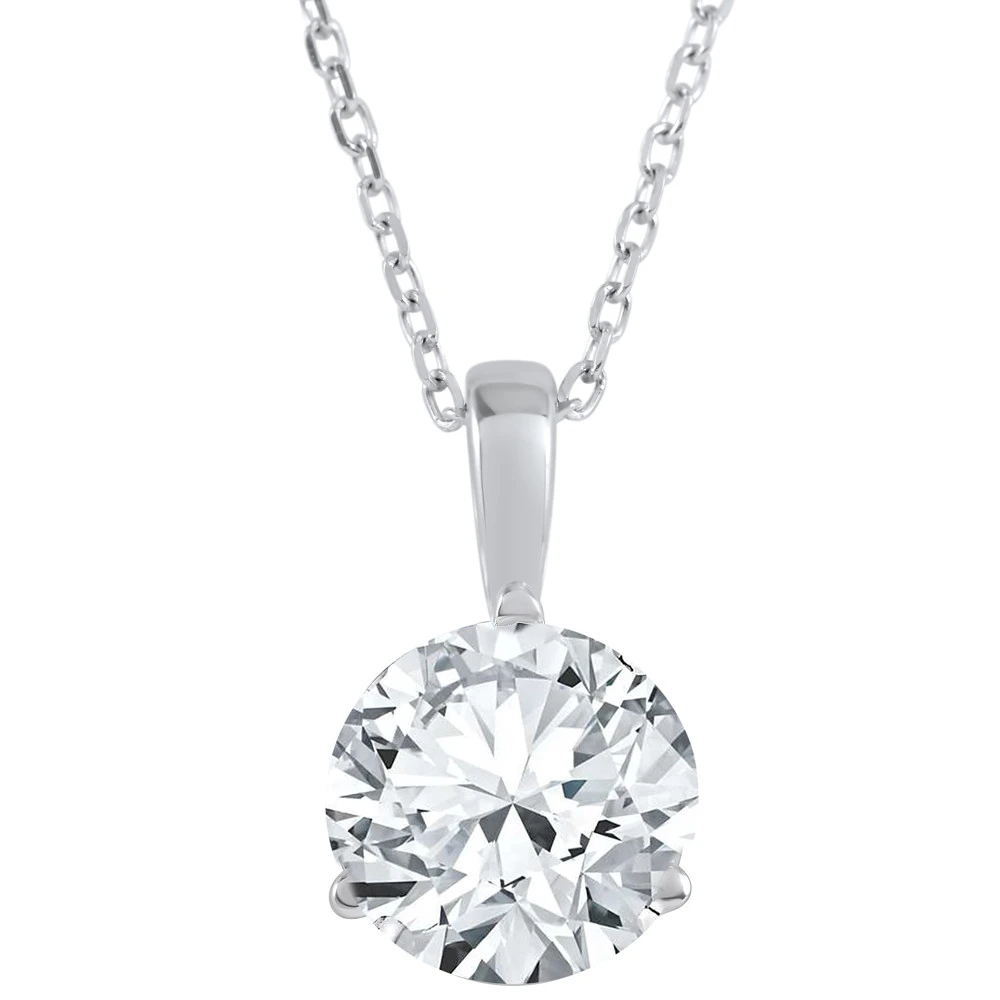 1Ct  Solitaire Round Cut Diamond Pendant 3-Prong Necklace Lab Grown (G-H, SI)