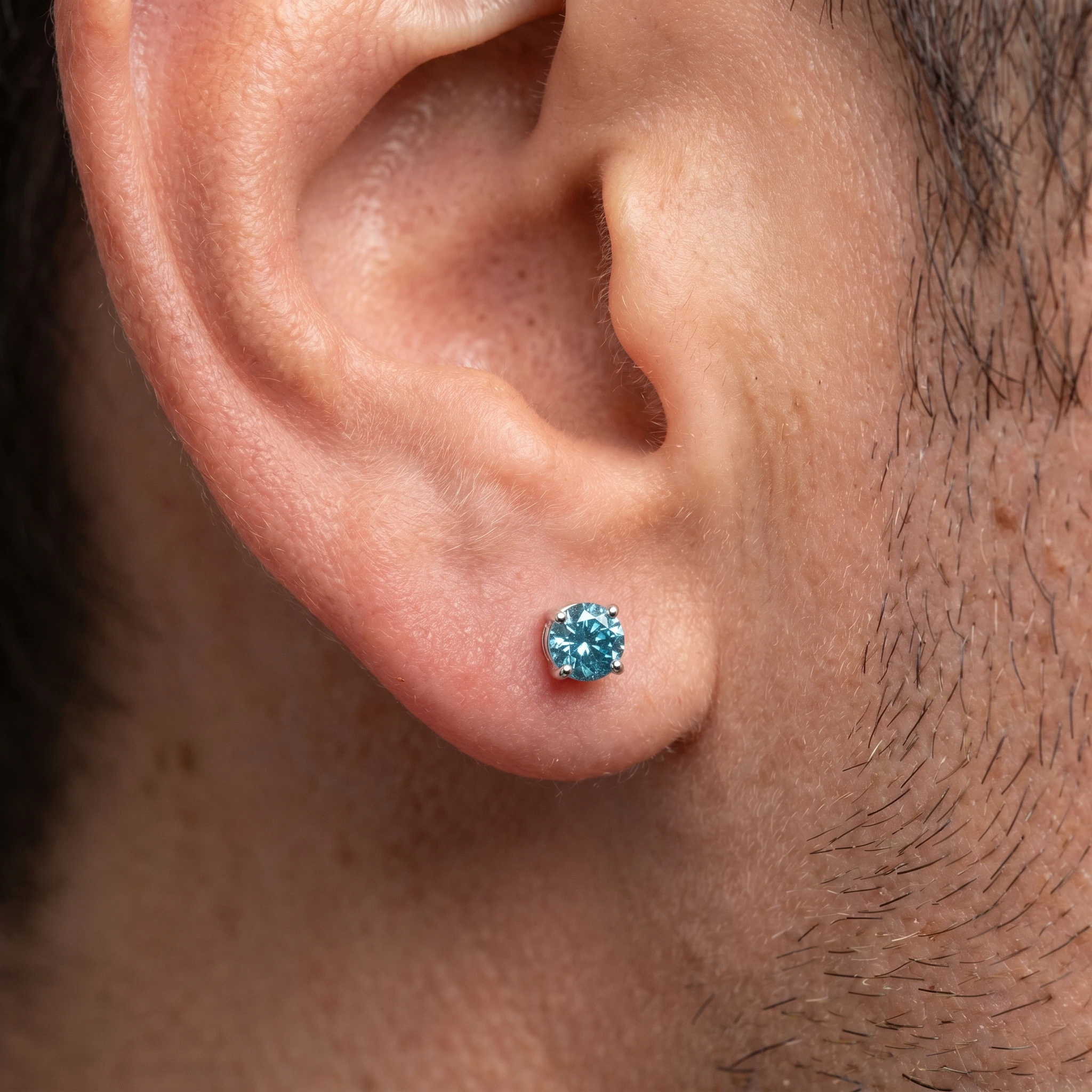 1/5ct Blue Diamond Single Stud 14K White Gold (Blue, SI)