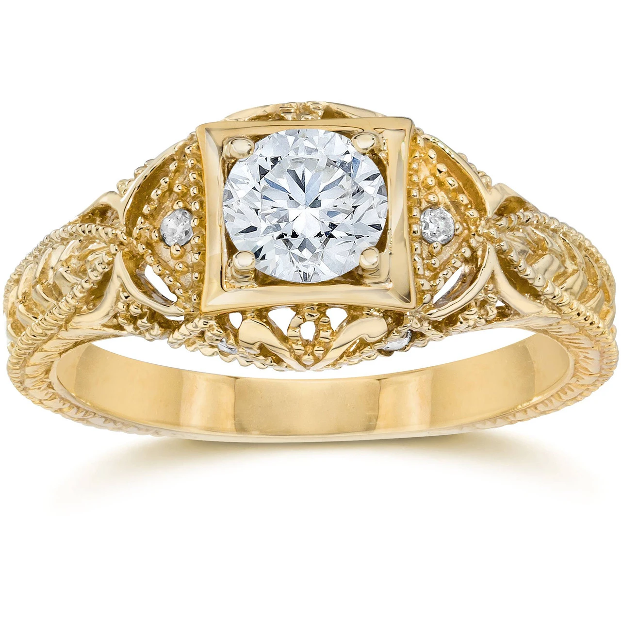 Emery 5/8Ct Vintage Genuine Diamond Engagement 14K Yellow Gold (H-I, )