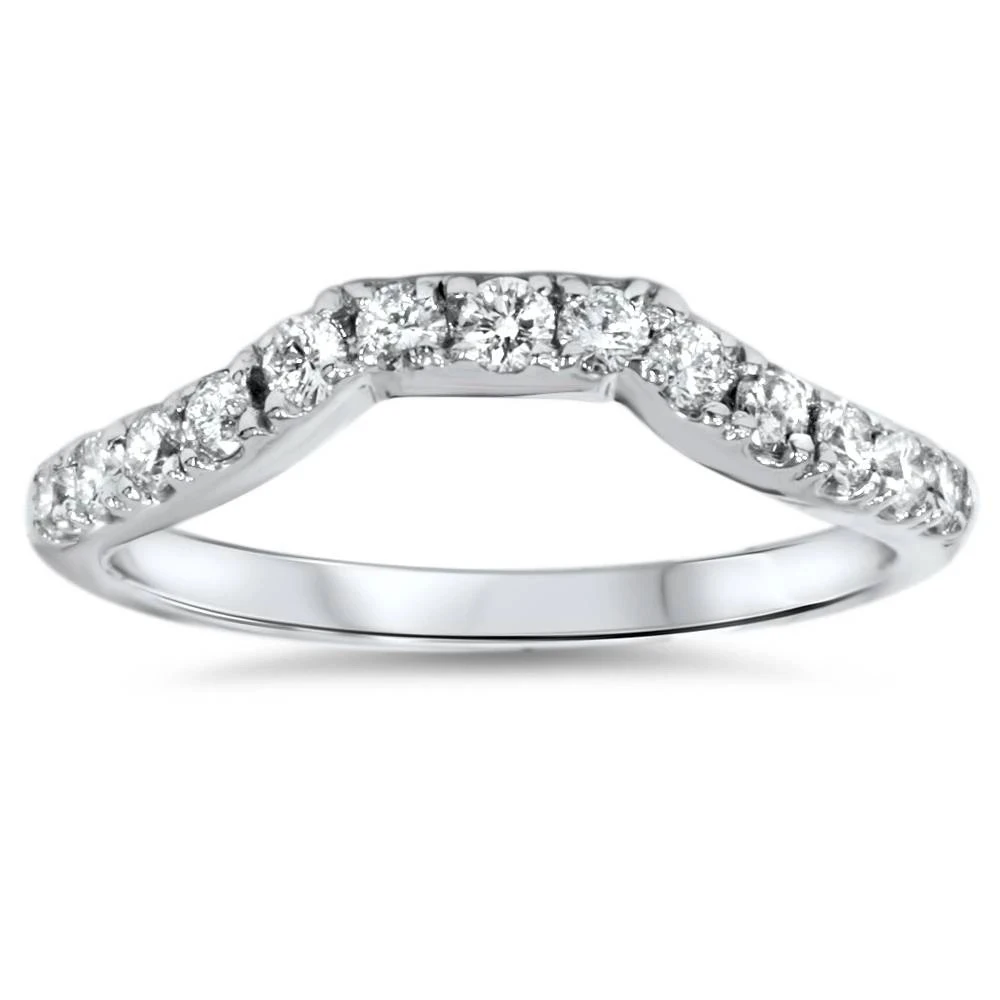 14K White Gold 3/8ct Diamond Wedding Anniversary Curved Guard Ring (G-H, I1)