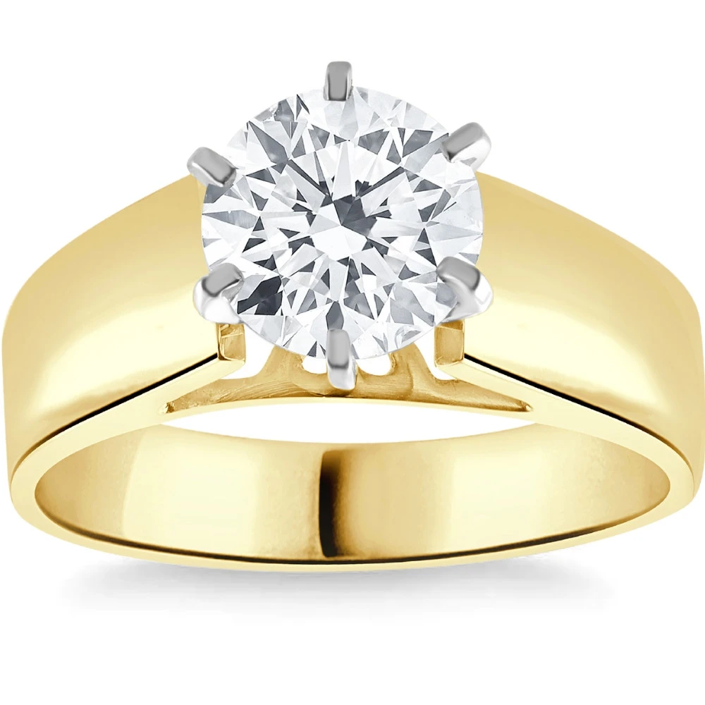 2Ct Round Moissanite Solitaire Engagement Ring Yellow Gold (G-H, VS)