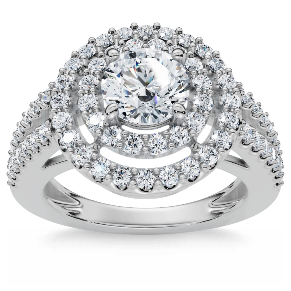 1 1/2 cttw Pave Double Halo Round Brilliant Cut Engagement Ring 14K White Gold (G-H, I1)