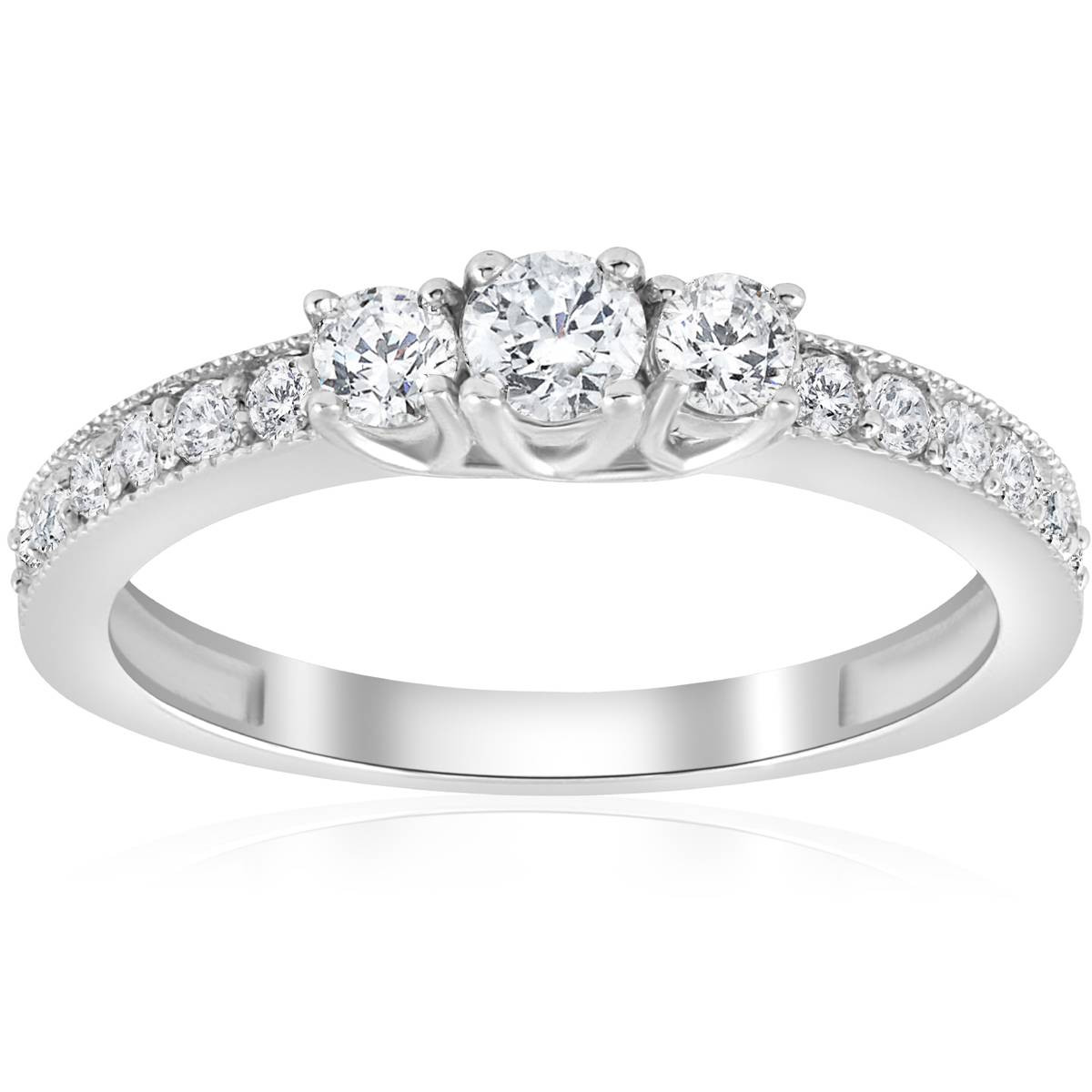 1/2ct 3 Stone Diamond Ring 14K White Gold (G-H, I1)