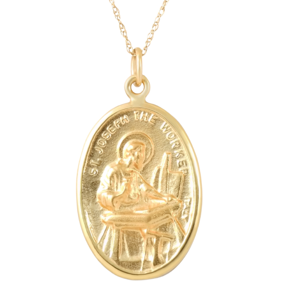 14k White or Yellow Gold St. Joseph Medal Pendant 1" Tall 2.5 Grams