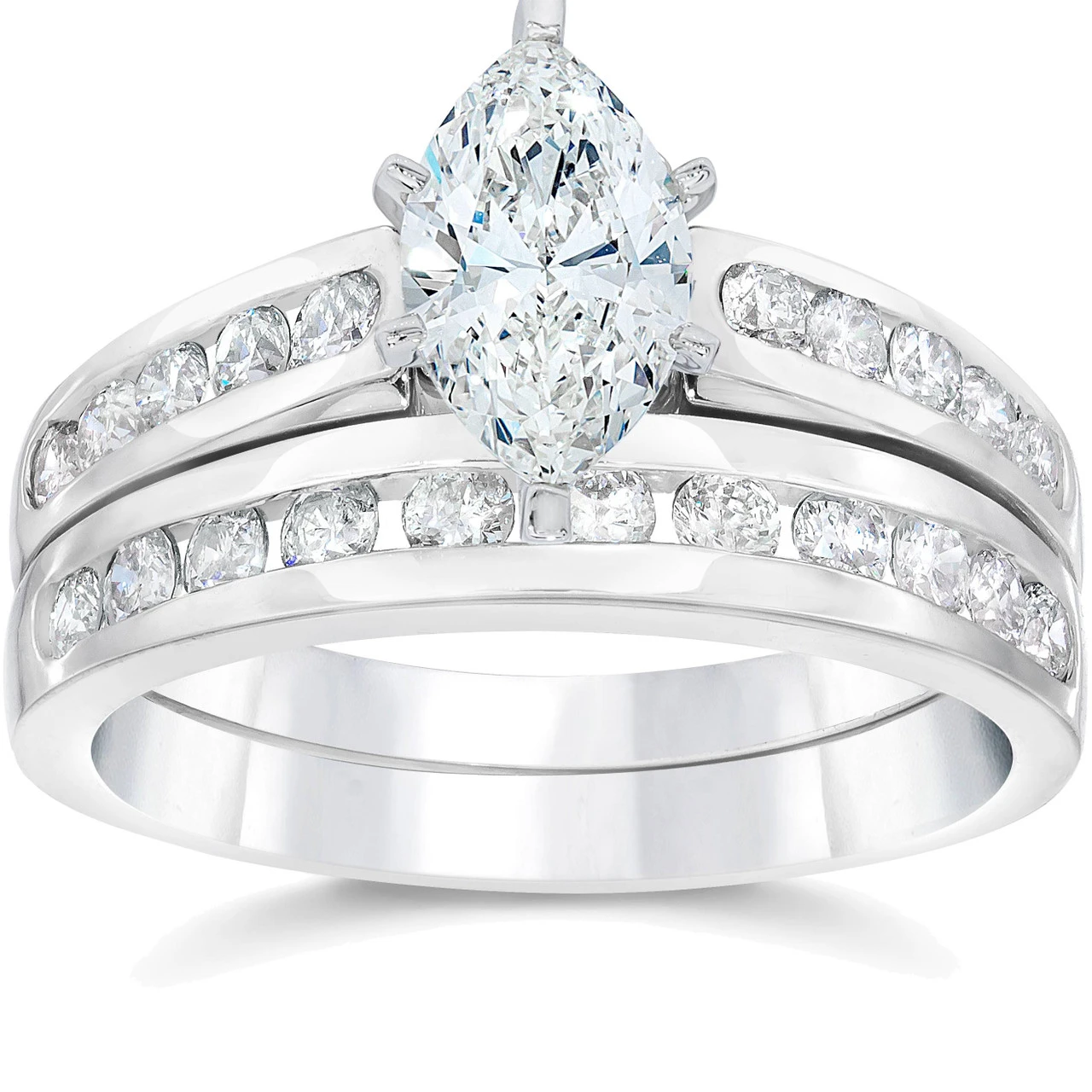 2 Carat Marquise Diamond Engagement Wedding Ring Set White Gold 14k Lab Grown (G-H, VS)