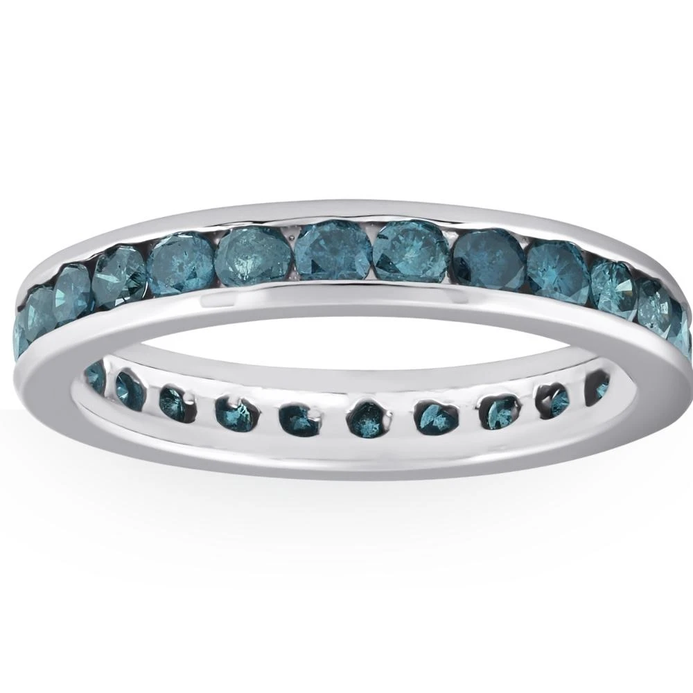 1 1/2ct Blue Diamond Channel Set Eternity Ring 14K White Gold (Blue, I1)