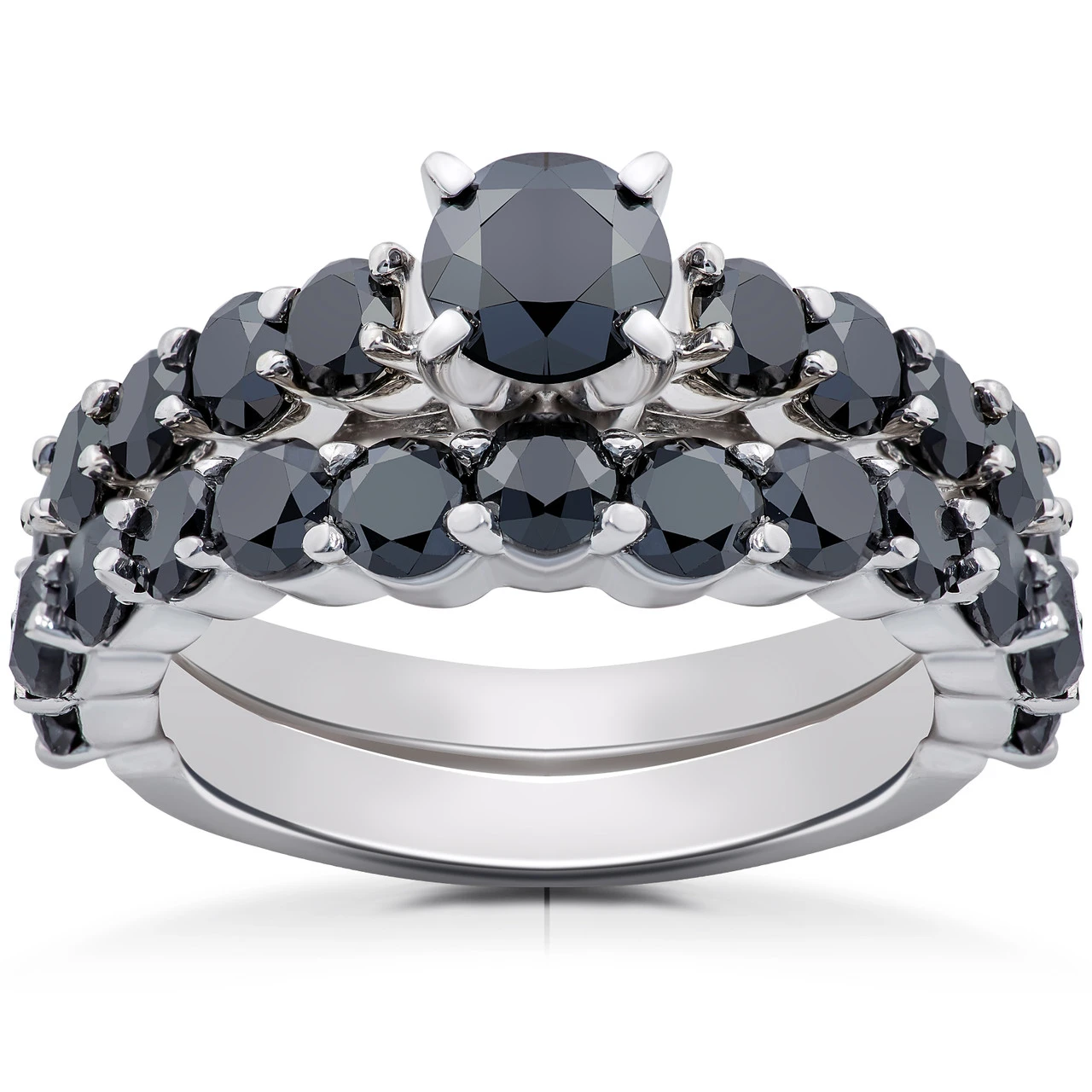 2 ct Black Diamond Engagement & Wedding Ring Set 14K White Gold (Black, I1)
