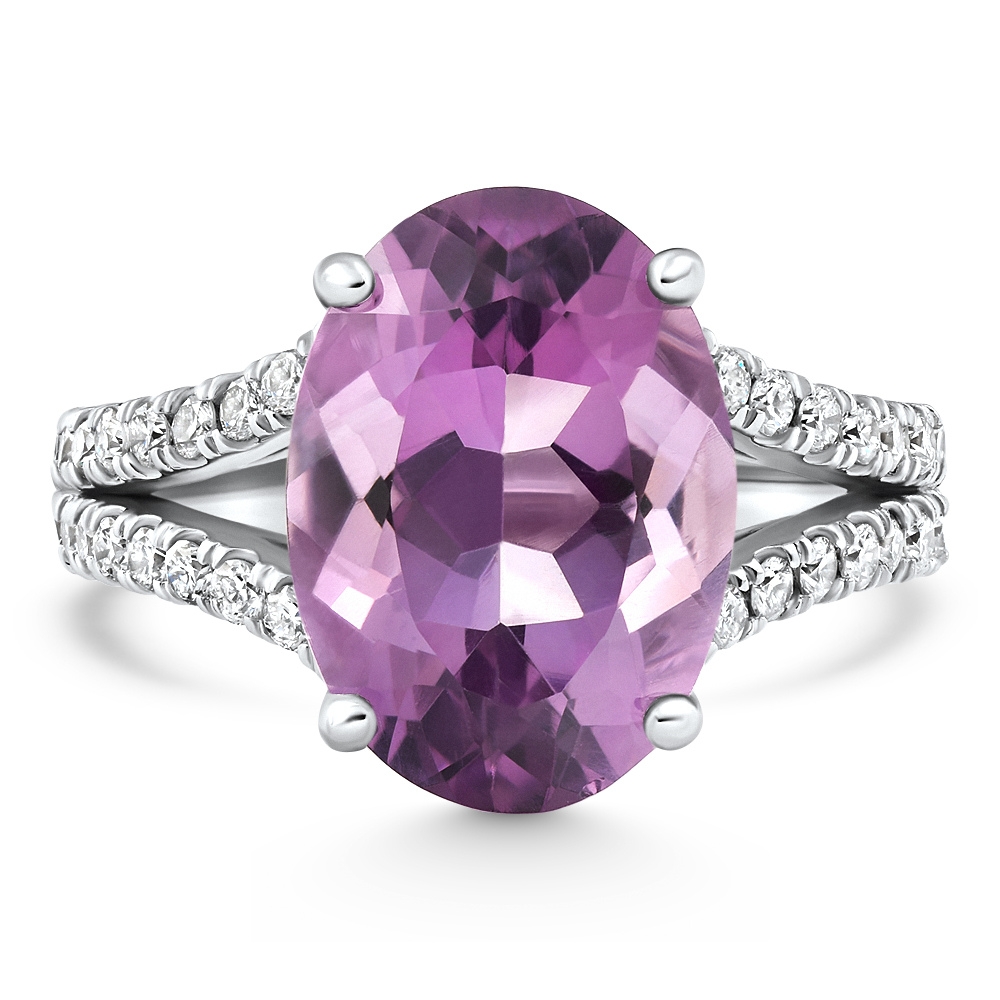 4 3/4Ct Amethyst Diamond Split Shank Engagement Ring 14k White or Yellow Gold (G-H, VS)