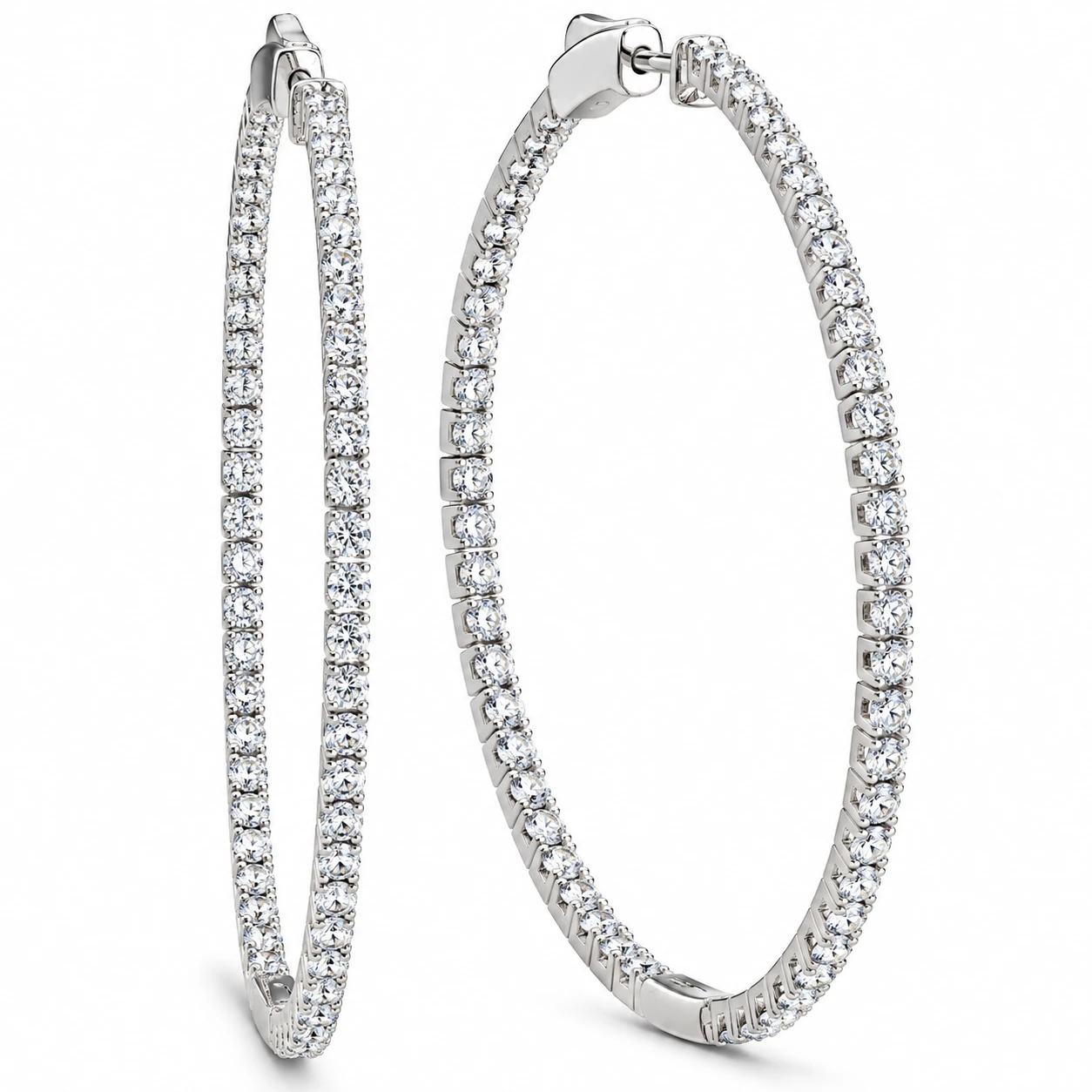 1.20Ct Diamond Inside Outside Skinny Hoops 14k White Gold Lab Grown2" Tall (G-H, VS)