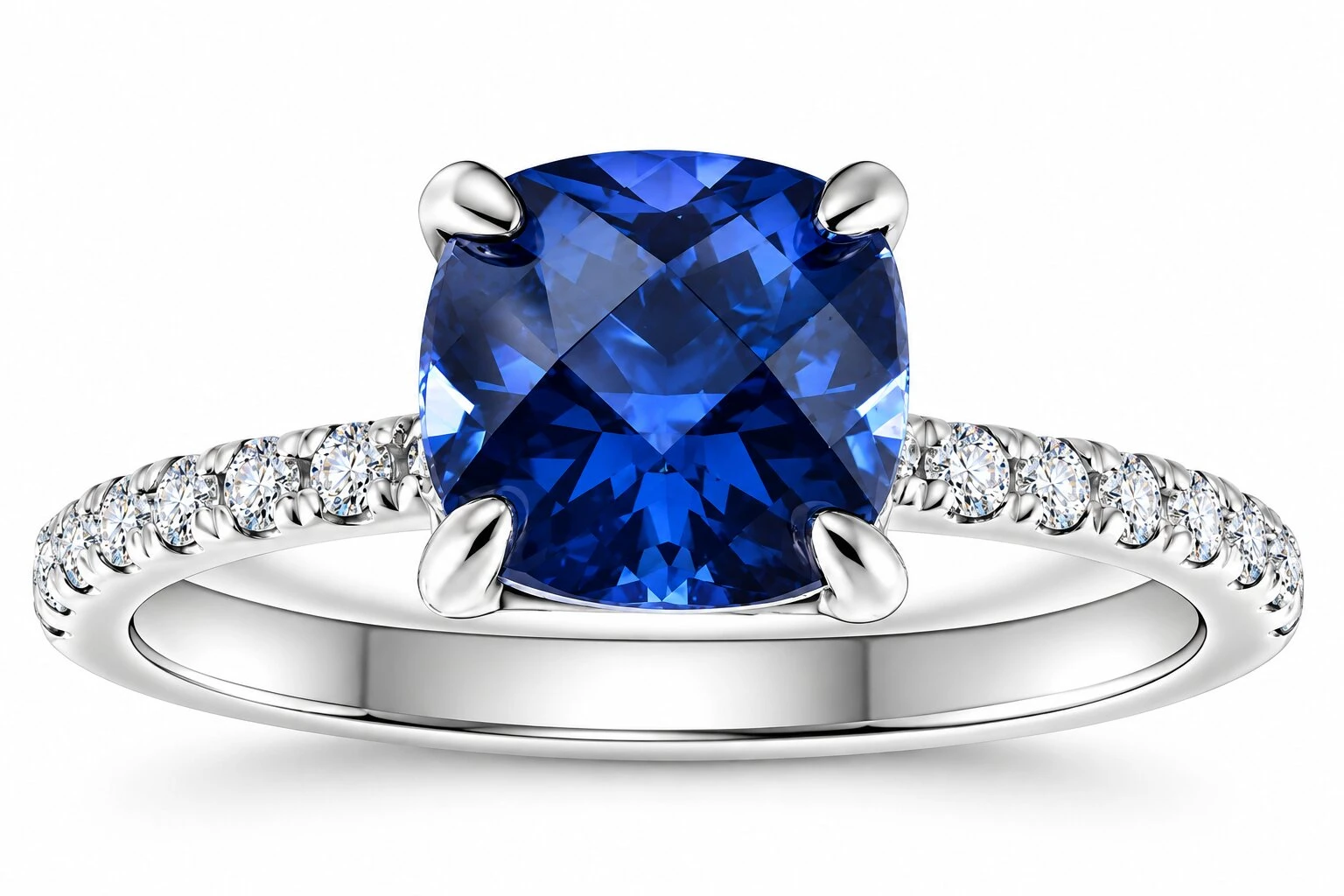 VS 2 1/3Ct TW Cushion Blue Sapphire & Diamond Ring in 14k White Gold (G-H, I1)