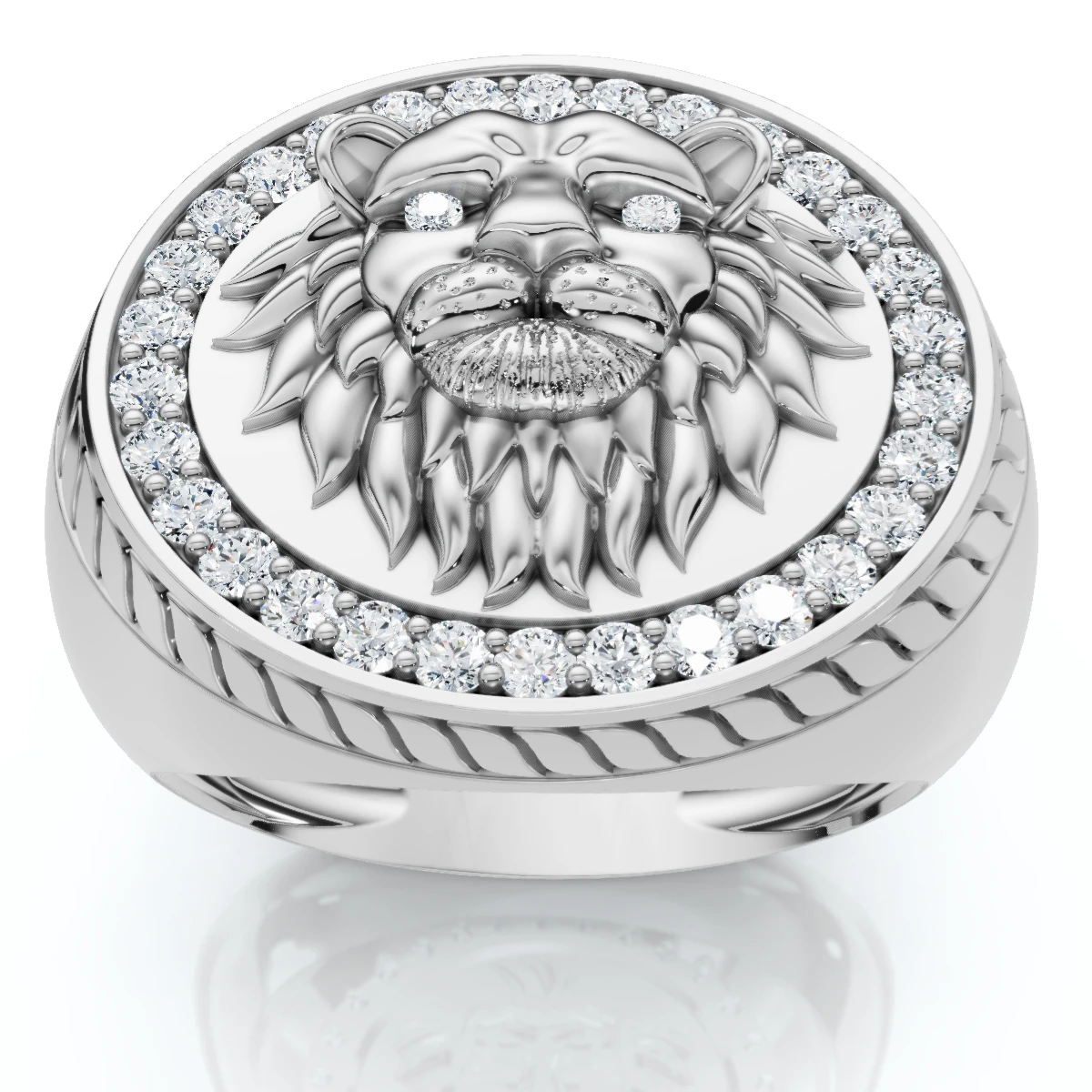 3/8Ct Men's Diamond Lion Head Pink Ring in 10k White or Yellow Gold (F-G, VS)