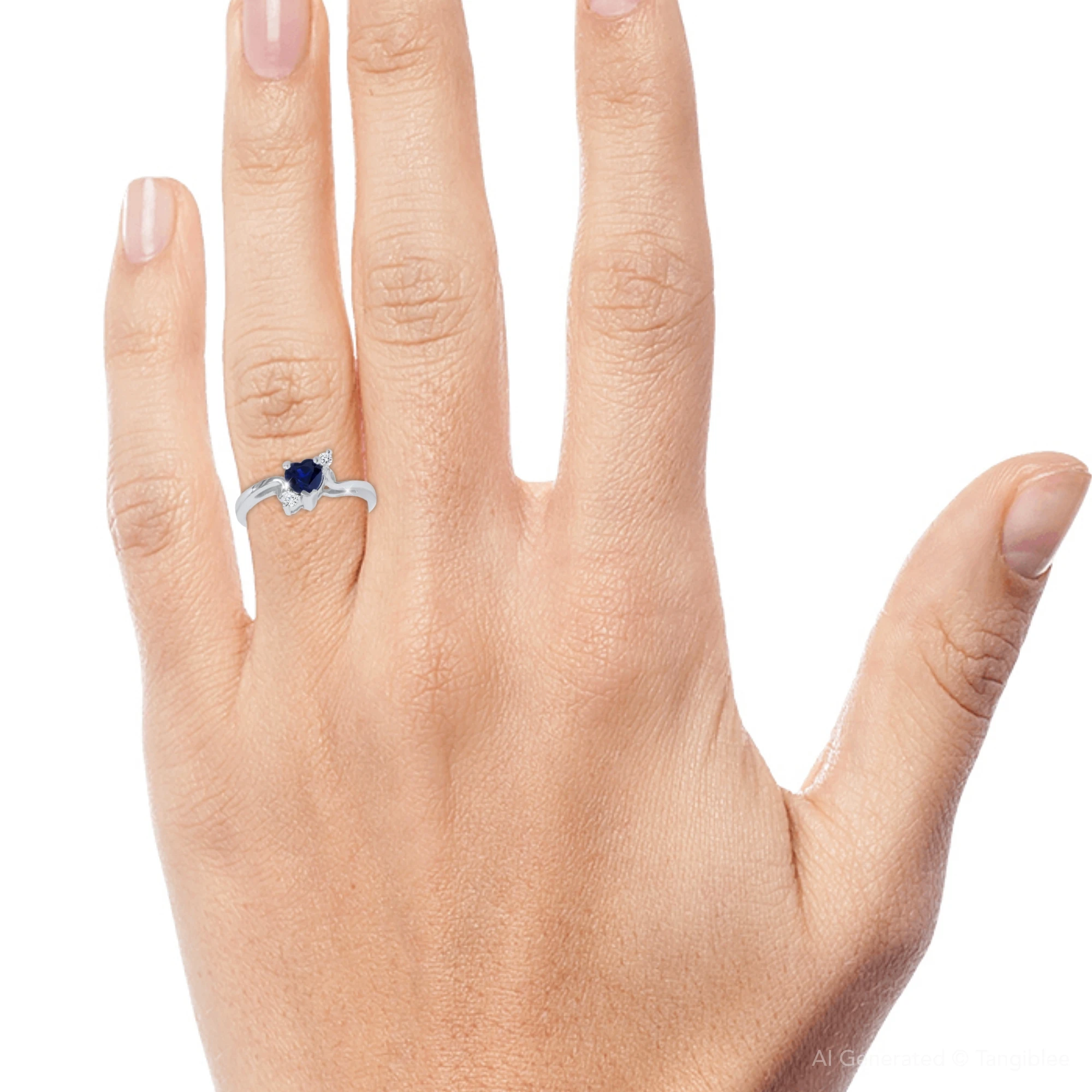 1/3ct Blue Heart Sapphire Diamond Ring 14K White Gold (G-H, I1)