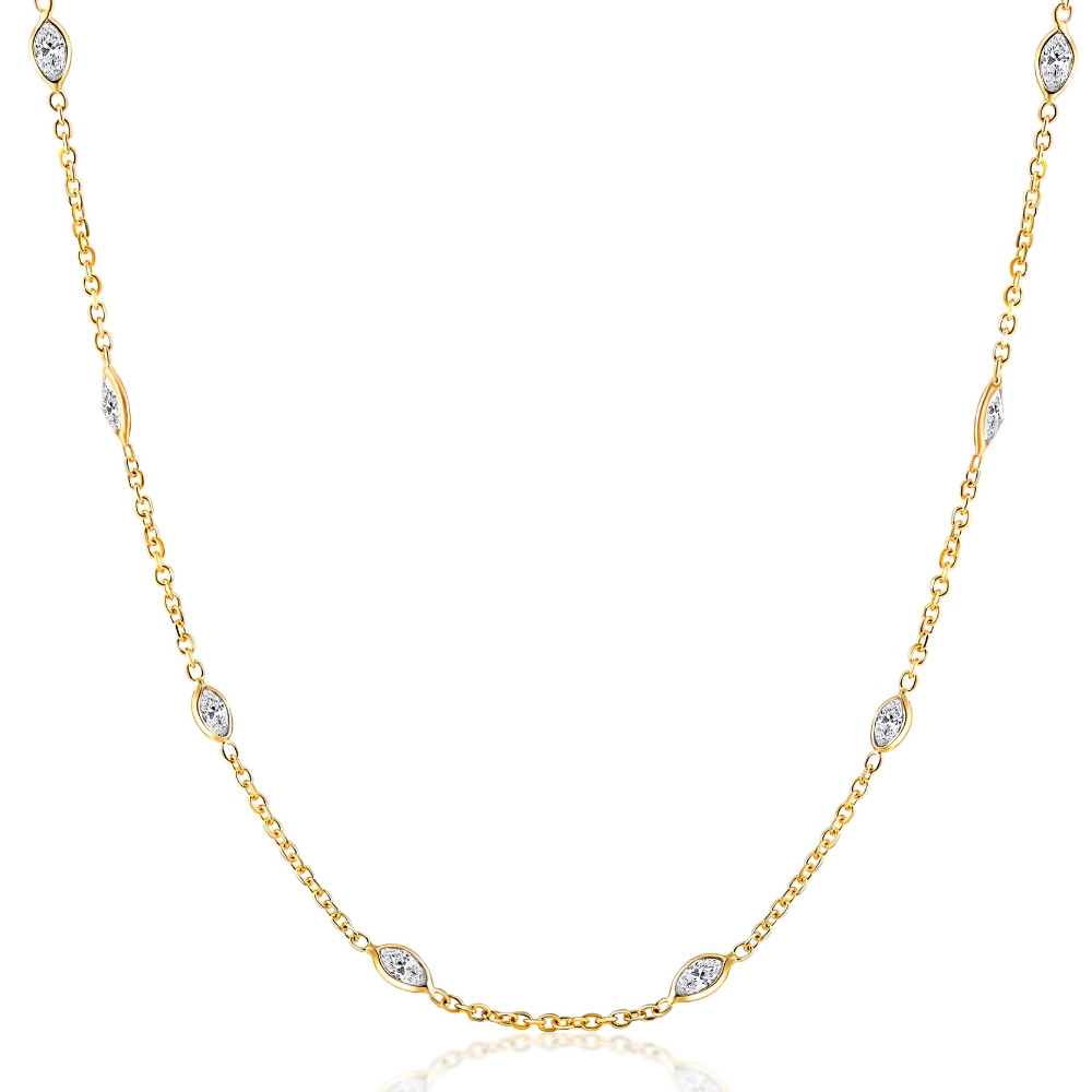 3 1/4Ct Oval Floating Diamond Station Bezel Necklace 14K Yellow Gold Lab Grown (E-F, VS)