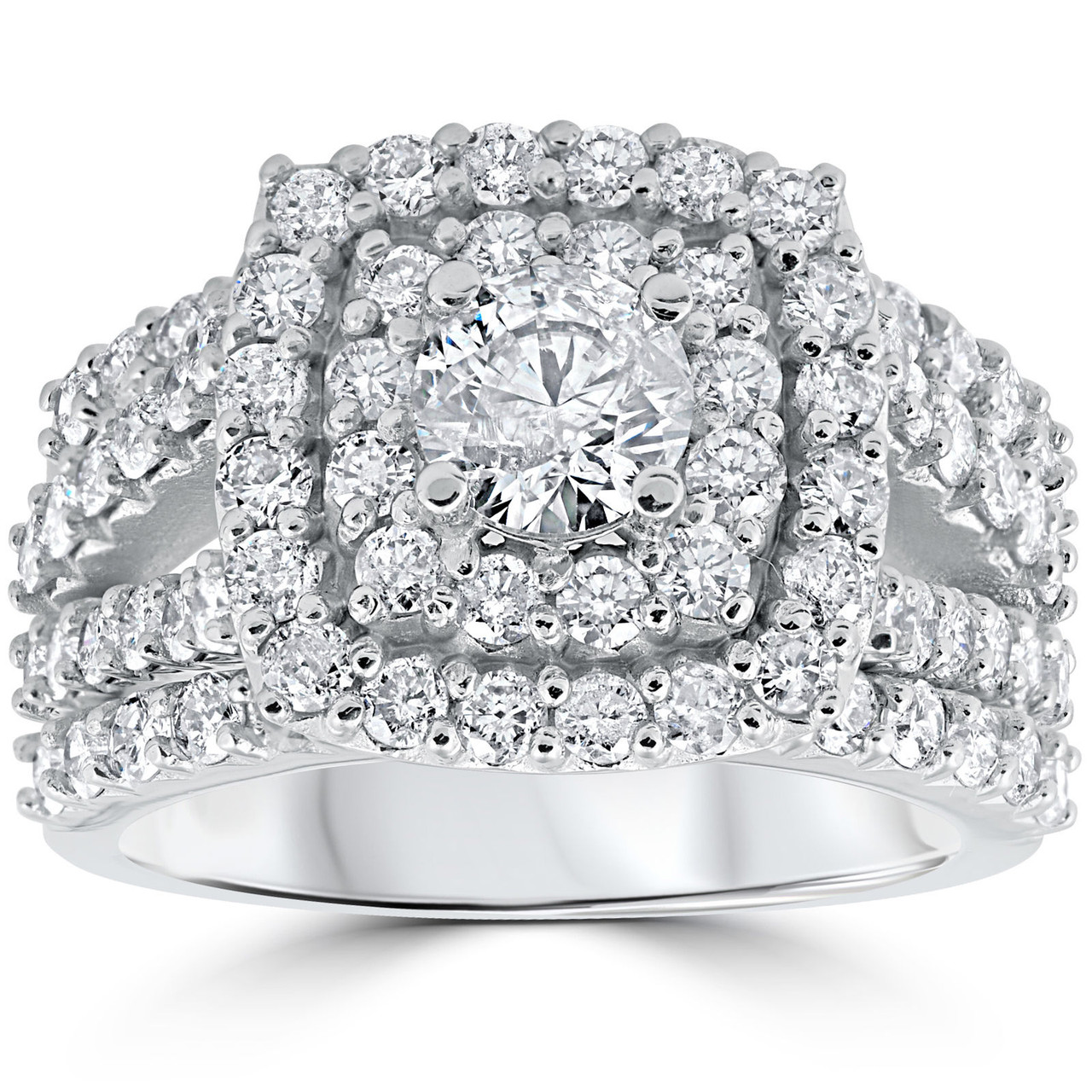 3 ct Diamond Engagement Wedding Cushion Halo Ring Set 10k White Gold (J-K,  I2-I3)