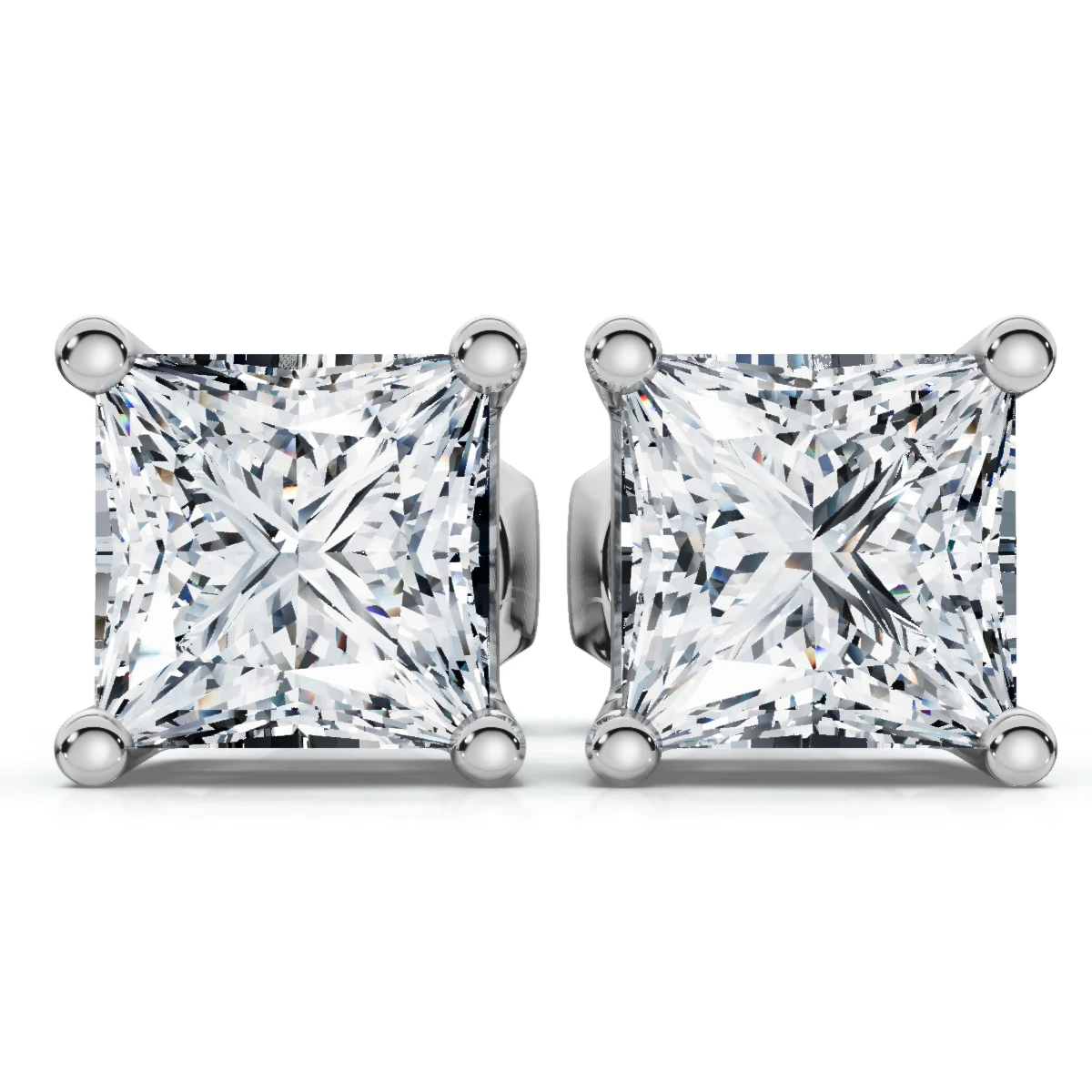 1 - 4 Ct TW Princess Cut Diamond Studs in 14k Gold Earrings Lab Grown (H-I, VS2-SI1)