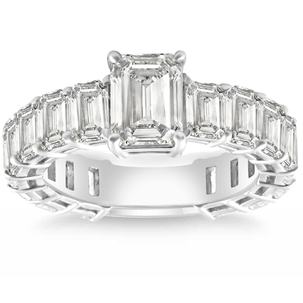 VS 7 1/2Ct Emerald Cut Diamond Engagement Ring 3/4 Eternity 14k Gold Lab Grown (G-H, VS)