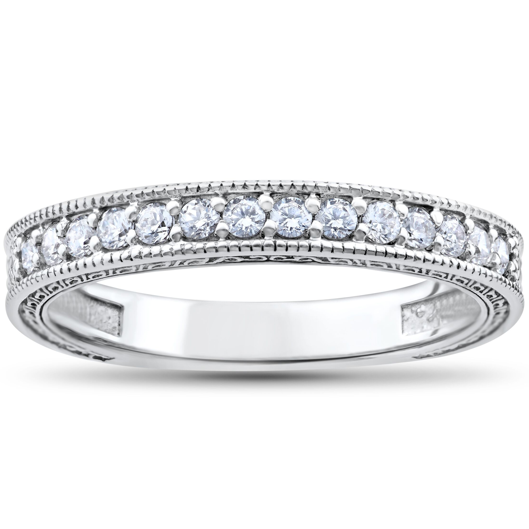 1/2ct Vintage Diamond Wedding Ring 14K White Gold (G-H, I1)