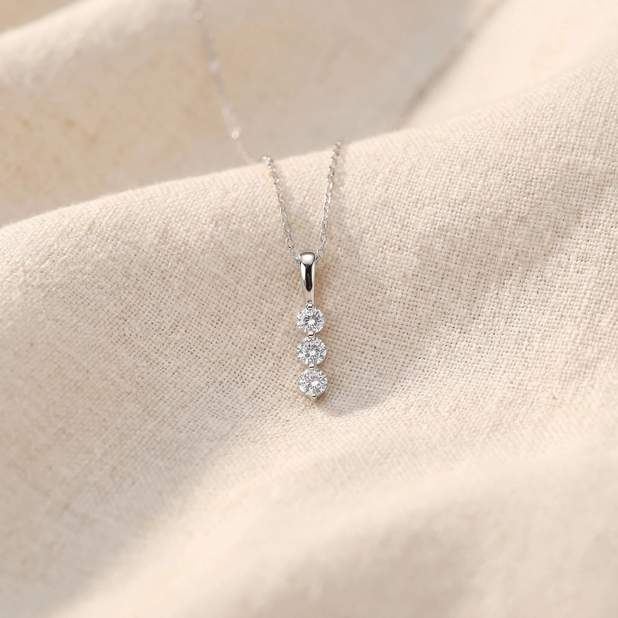 1/4ct 3 Stone Round Three Diamond Pendant 14K White Gold (G-H, SI)