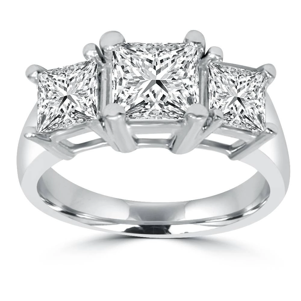 2ct Three Stone Princess Cut Diamond Engagement Ring 14K Gold Lab Grown (G-H, VS)