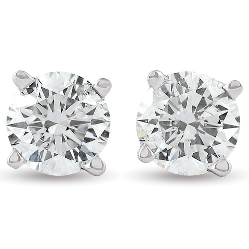 1ct Natural Round Cut Diamond Studs 14K White Gold (G-H, I1)