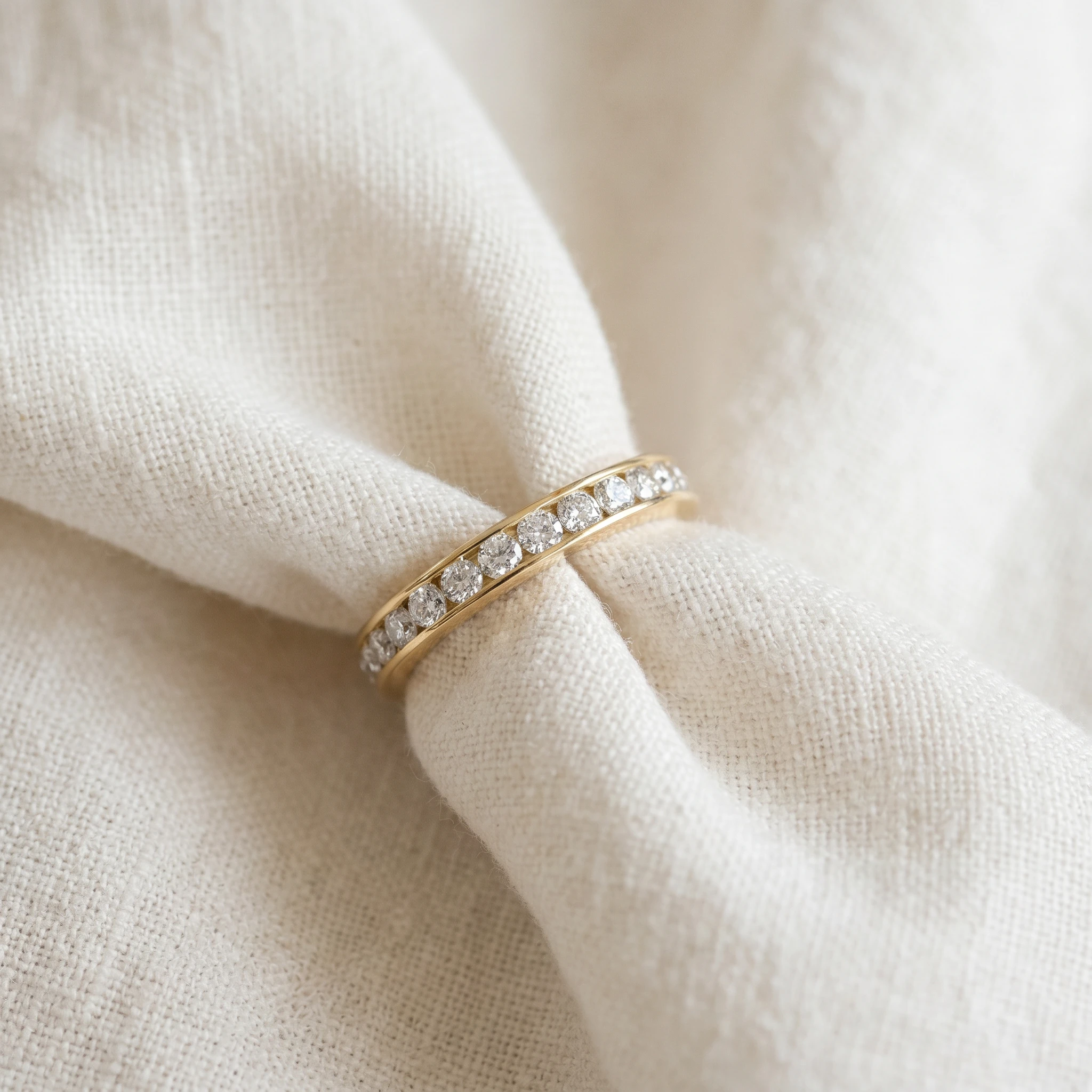 1ct Diamond Wedding Eternity Stackable 14K Yellow Gold Ring Channel Set (G-H, SI)