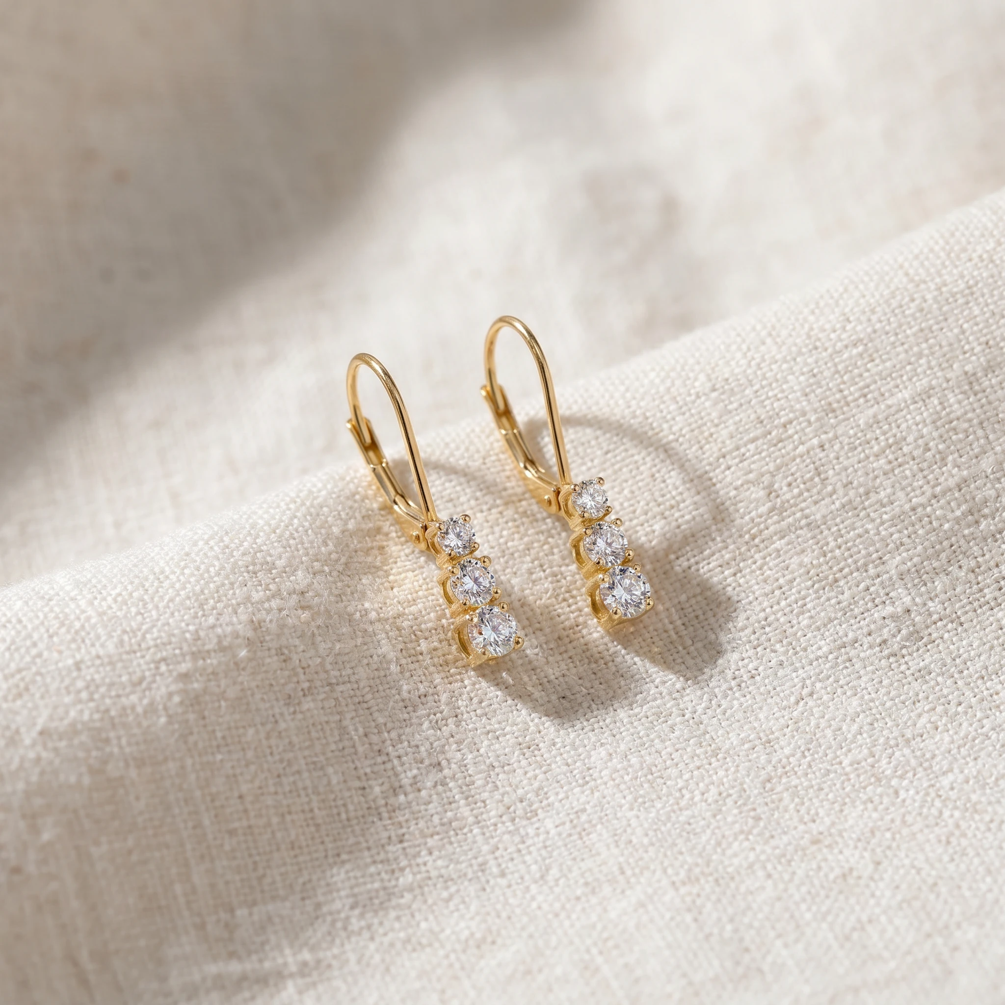 1/4Ct TW Three Stone Diamond Leverback Hoops Women's Earrings 14k Gold 1/2" Tall (G-H, I2-I3)