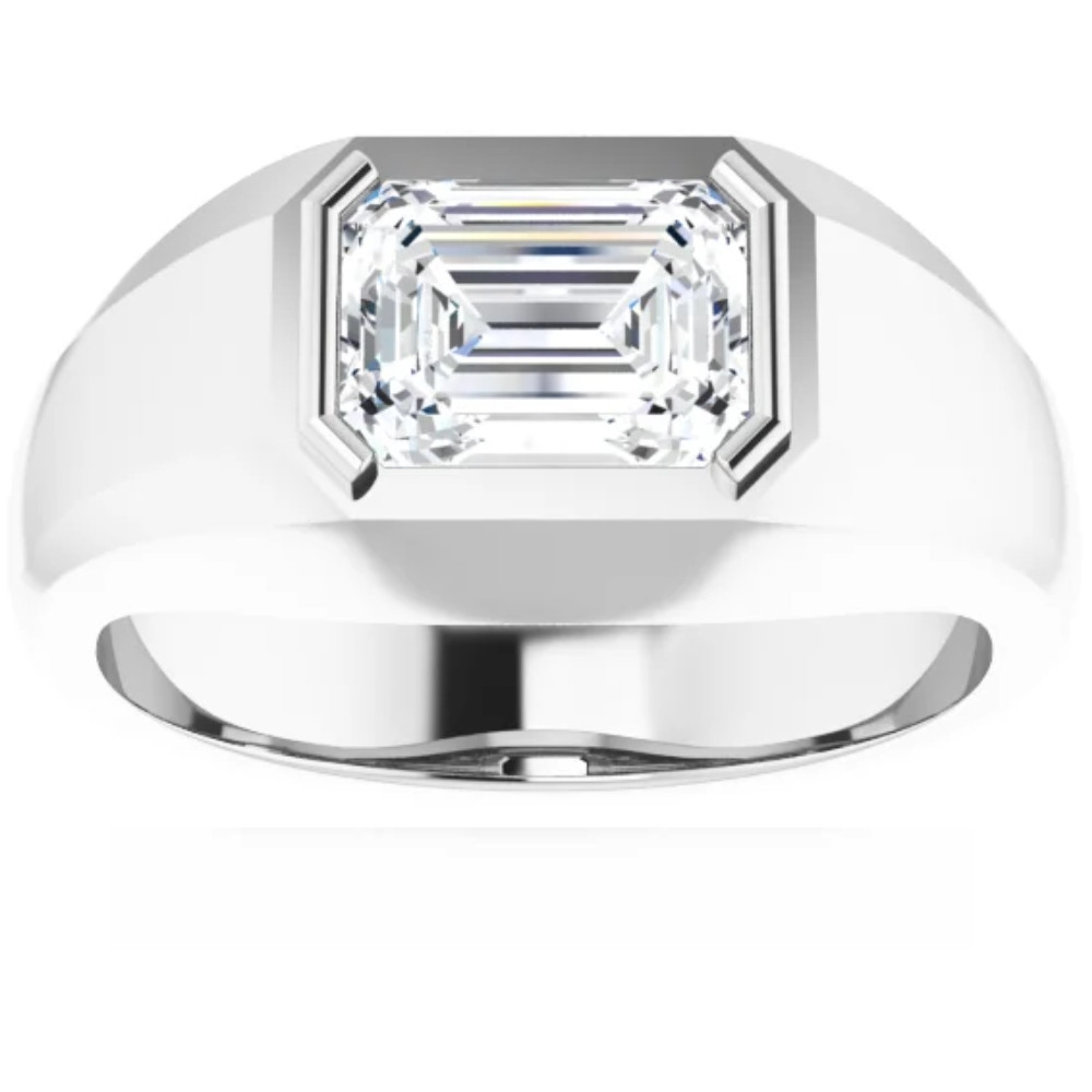 1 3/8Ct Emerald Cut Solitaire Men's Bezel Ring in 14k Gold Lab Grown (G-H, VS2-SI1)