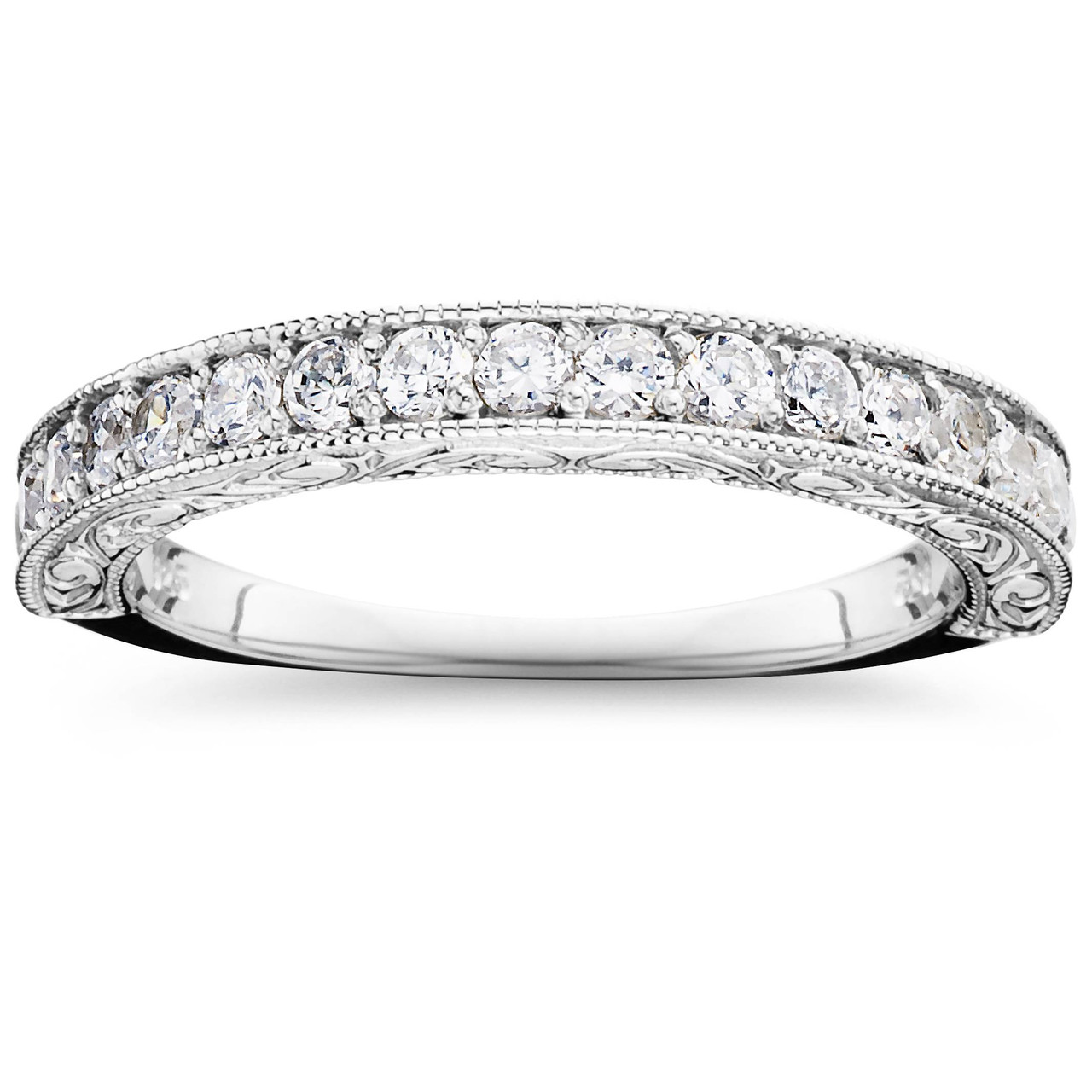 1/2 CT Vintage Natural Diamond Wedding Ring 14K White Gold (G-H, I1)