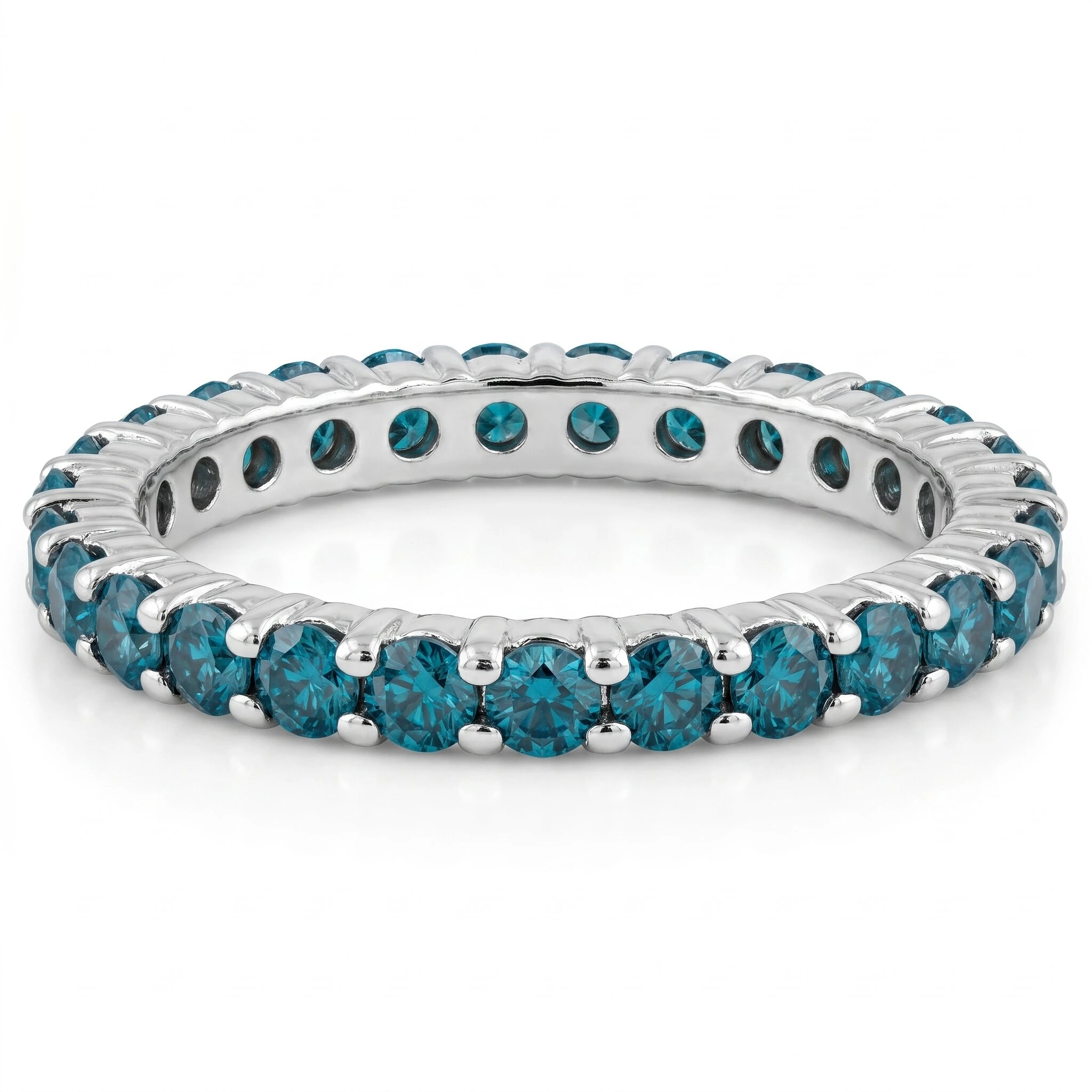 1ct Blue Diamond Eternity Ring 14K White Gold (Blue, I1)